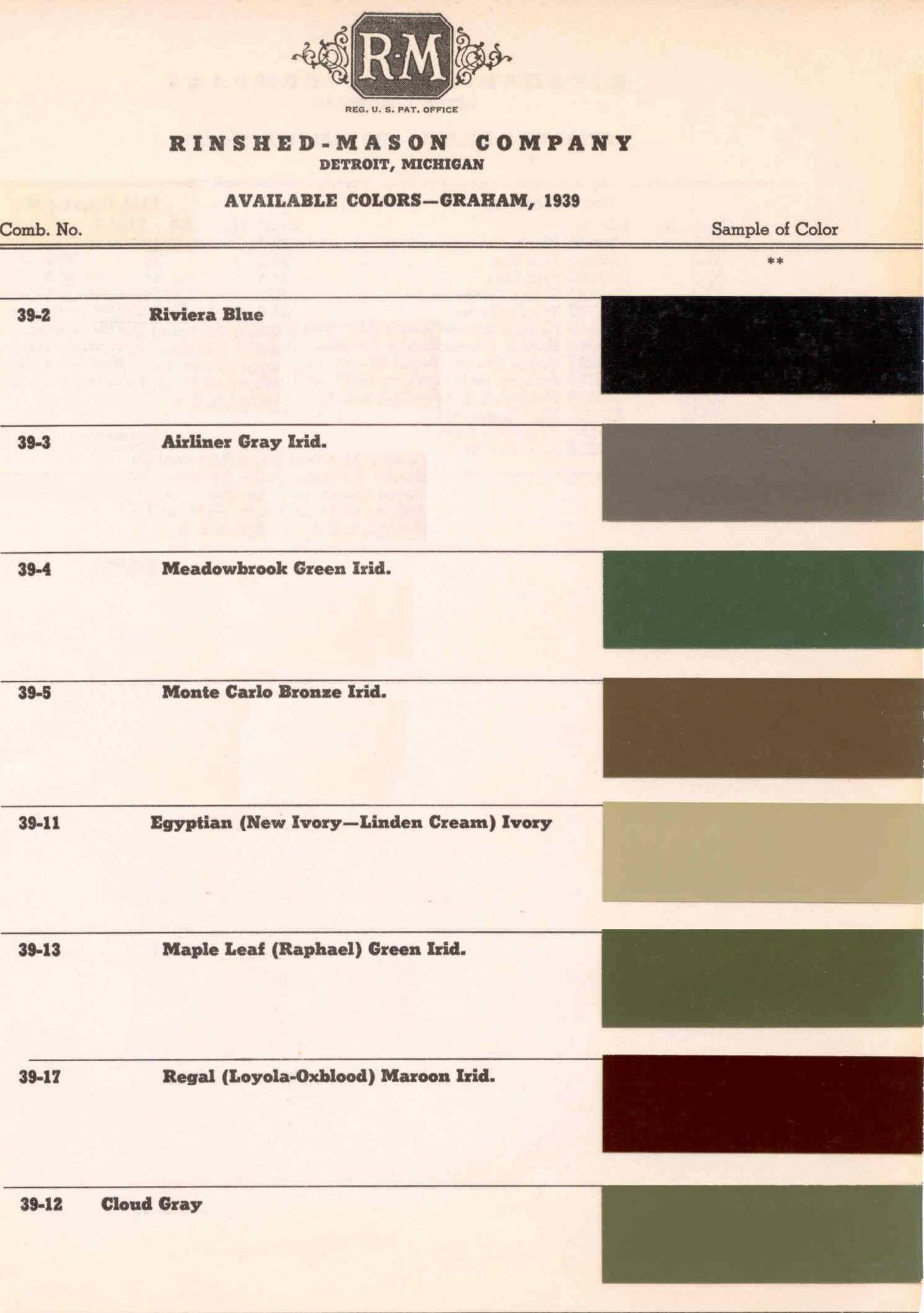 Paint Chart and Color Codes