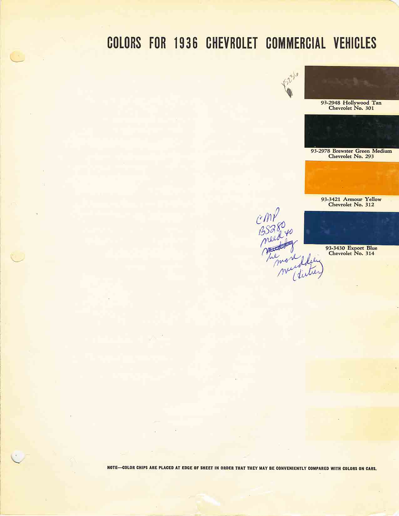 Exterior Color and Codes used on 1936 Chevrolet Vehicles