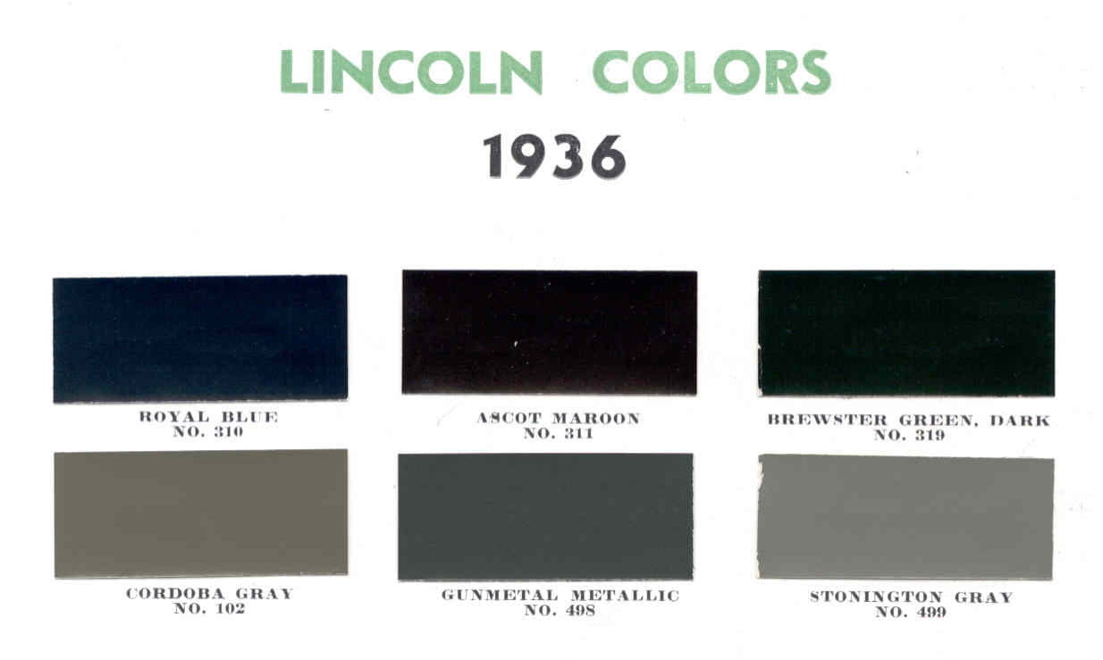 paint colors used on Lincoln in 1936