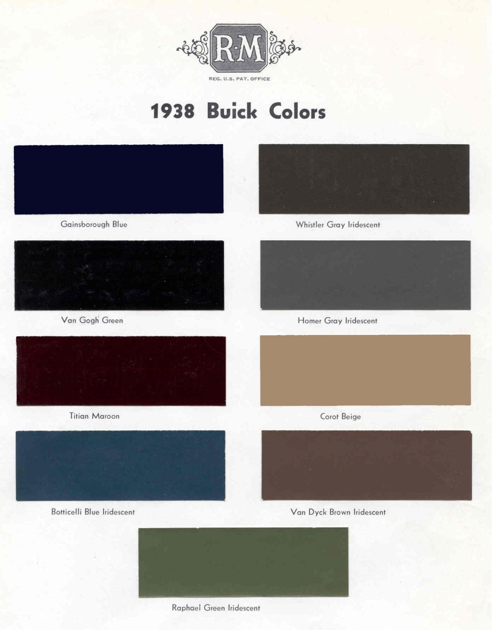 Paint Color names used on the 1938 Buicks