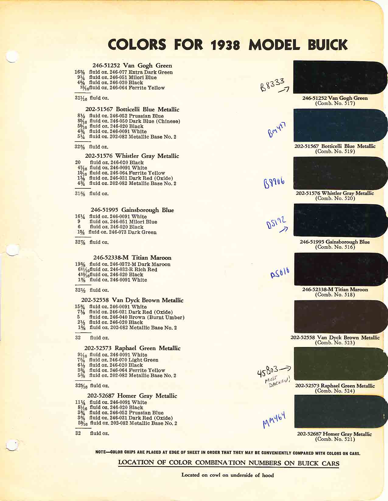 Colors used on Buick in 1938
