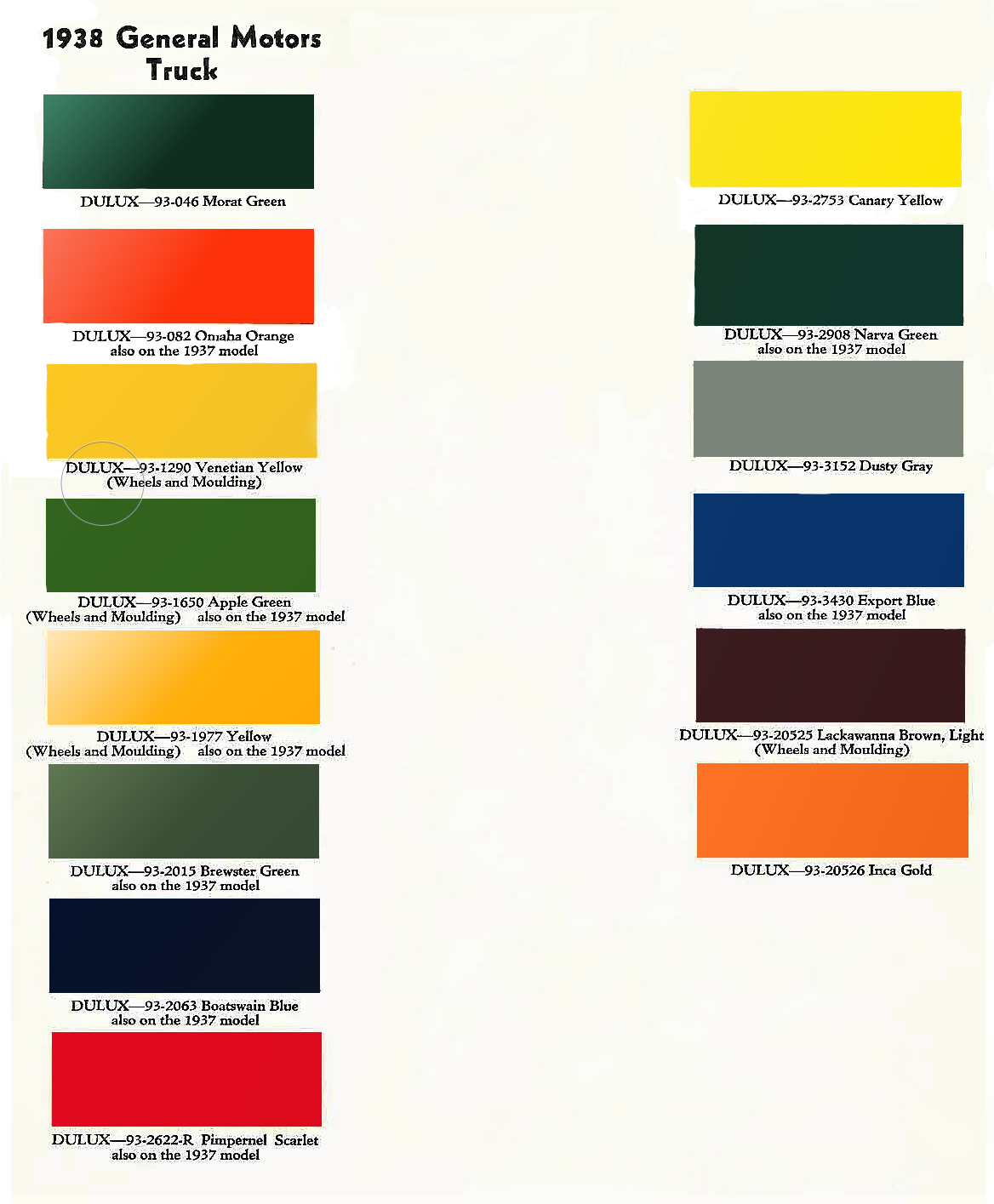 Colors used on 1938 General Motors trucks