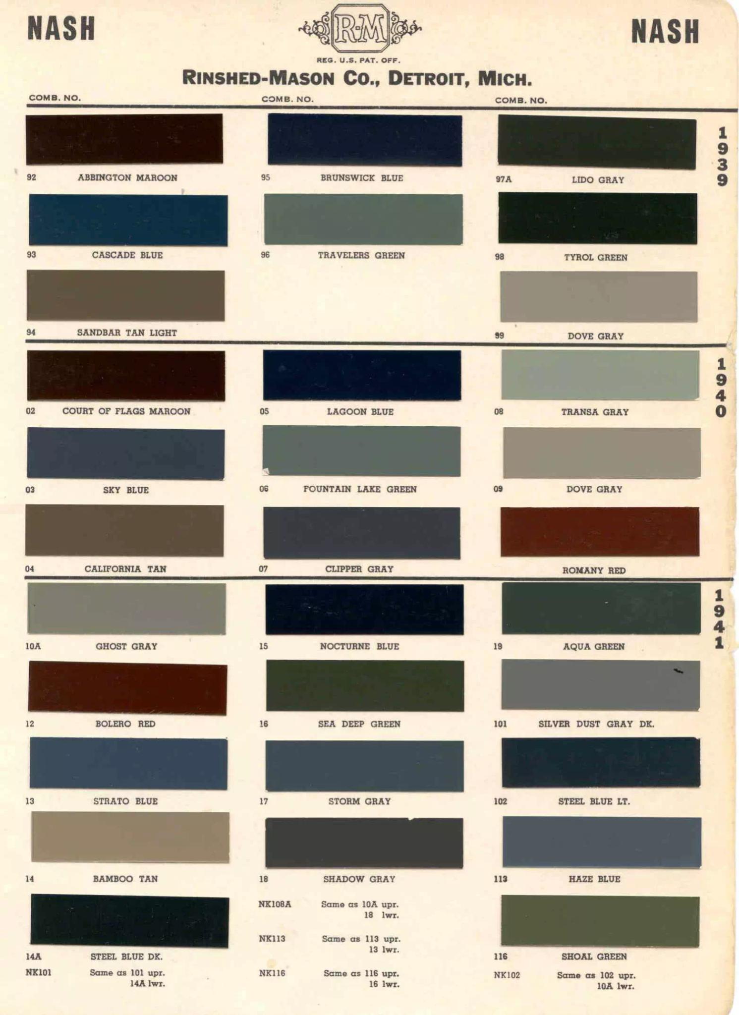 Colors and Paint Codes or Combo Numbers for Exterior Colors