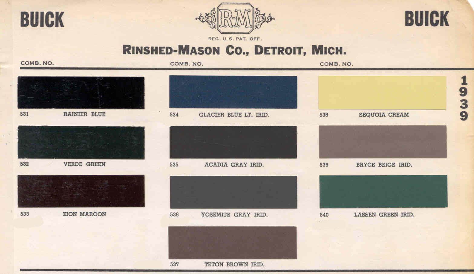 Exterior Colors used on Buick in 1939