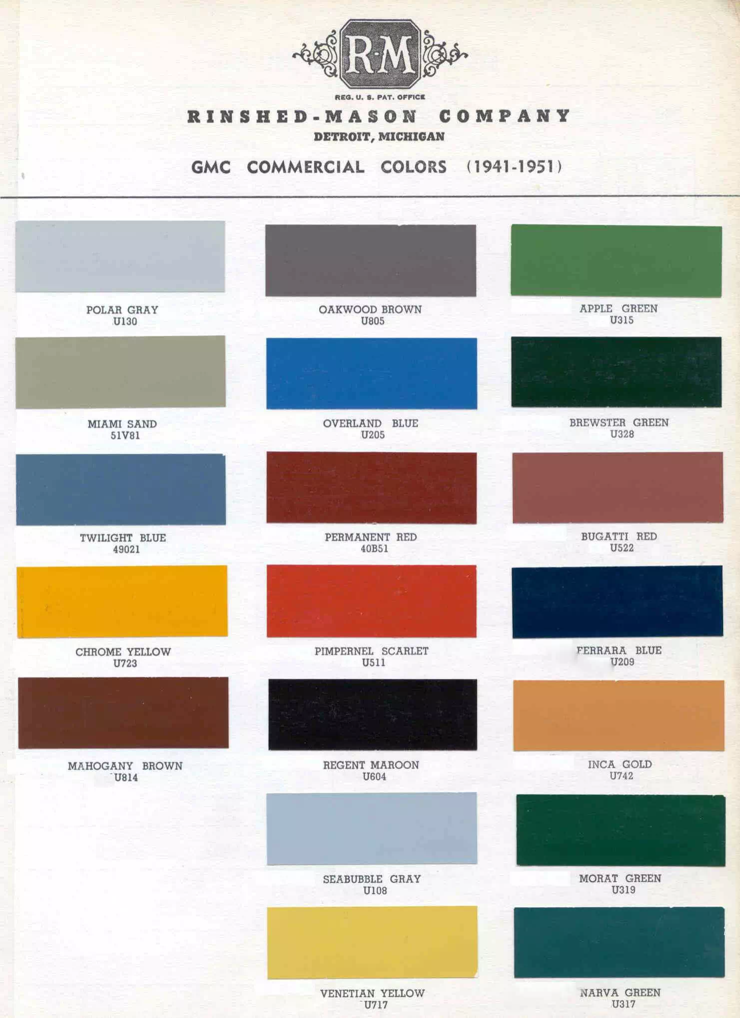 Summary of GMC paint codes for the year of 1950