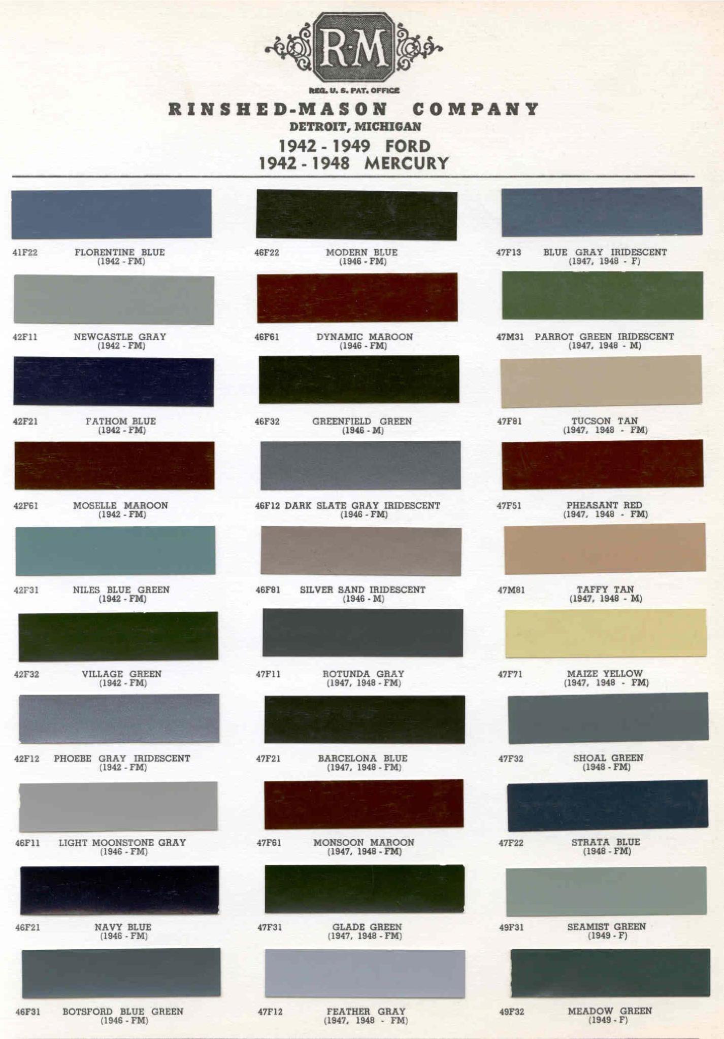 Exterior Colors used Mercury and thier codes to find touch up paint in 1948