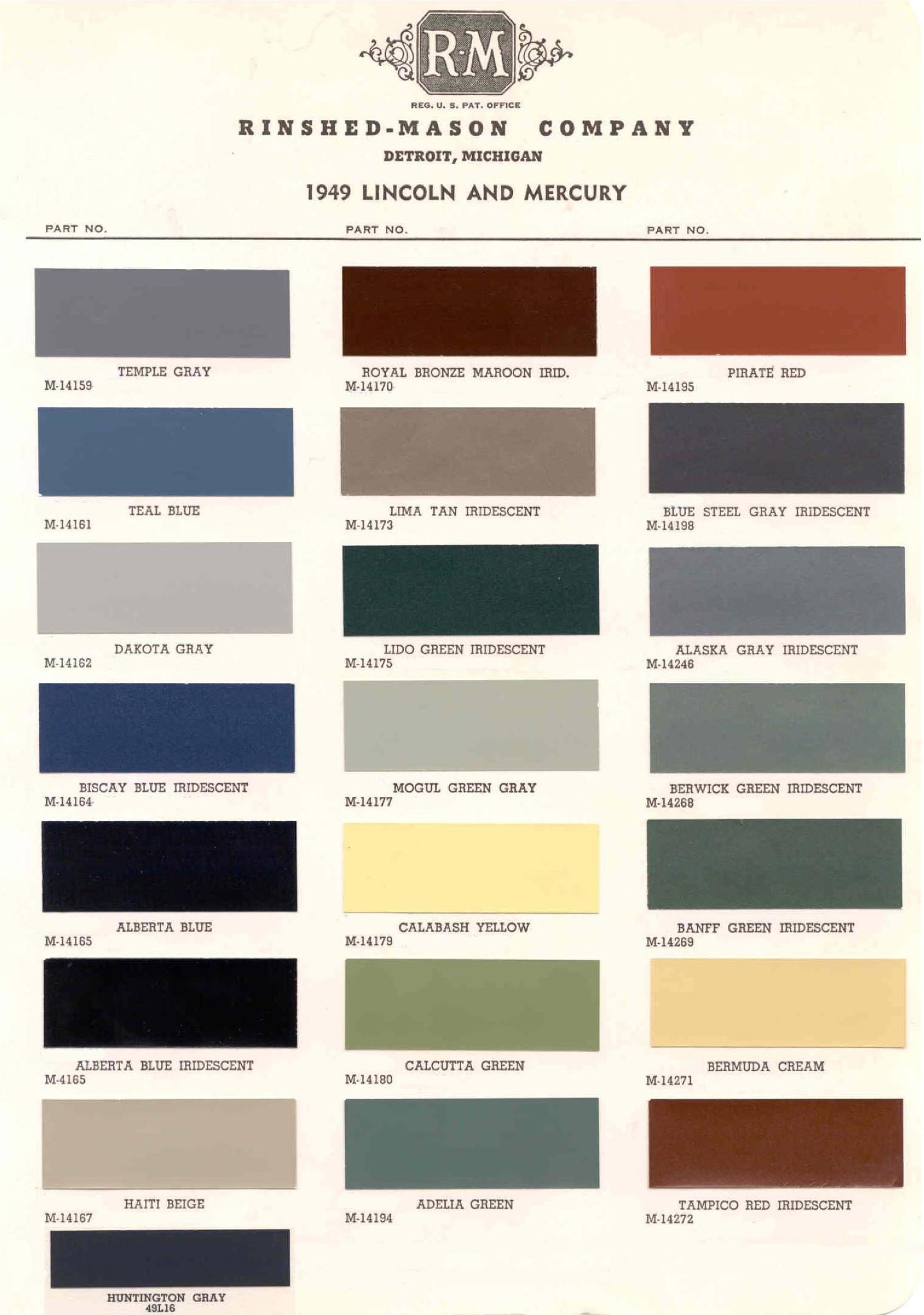 Exterior Colors used on Mercury in 1949