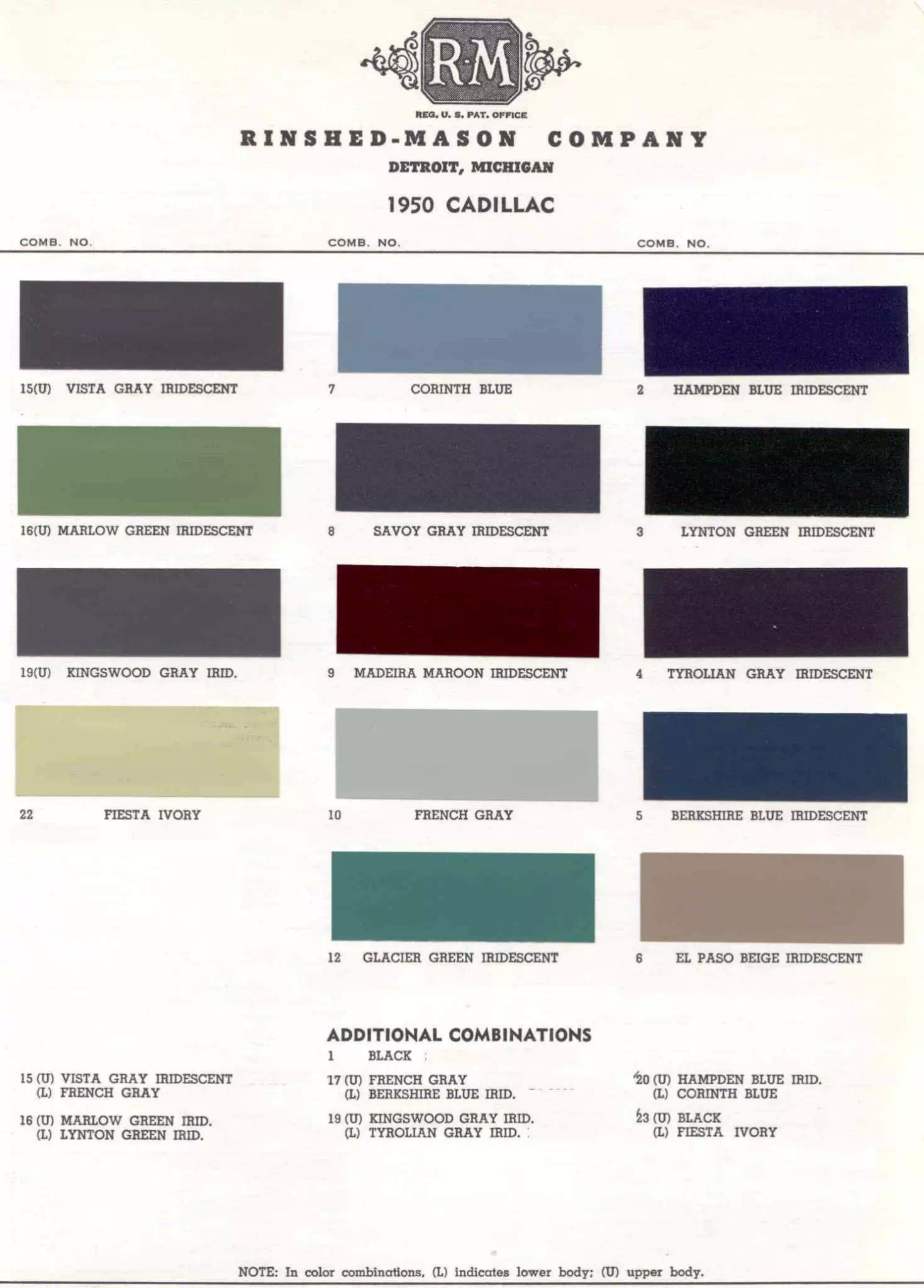 Summary of all Cadillac Paint codes used in 1950