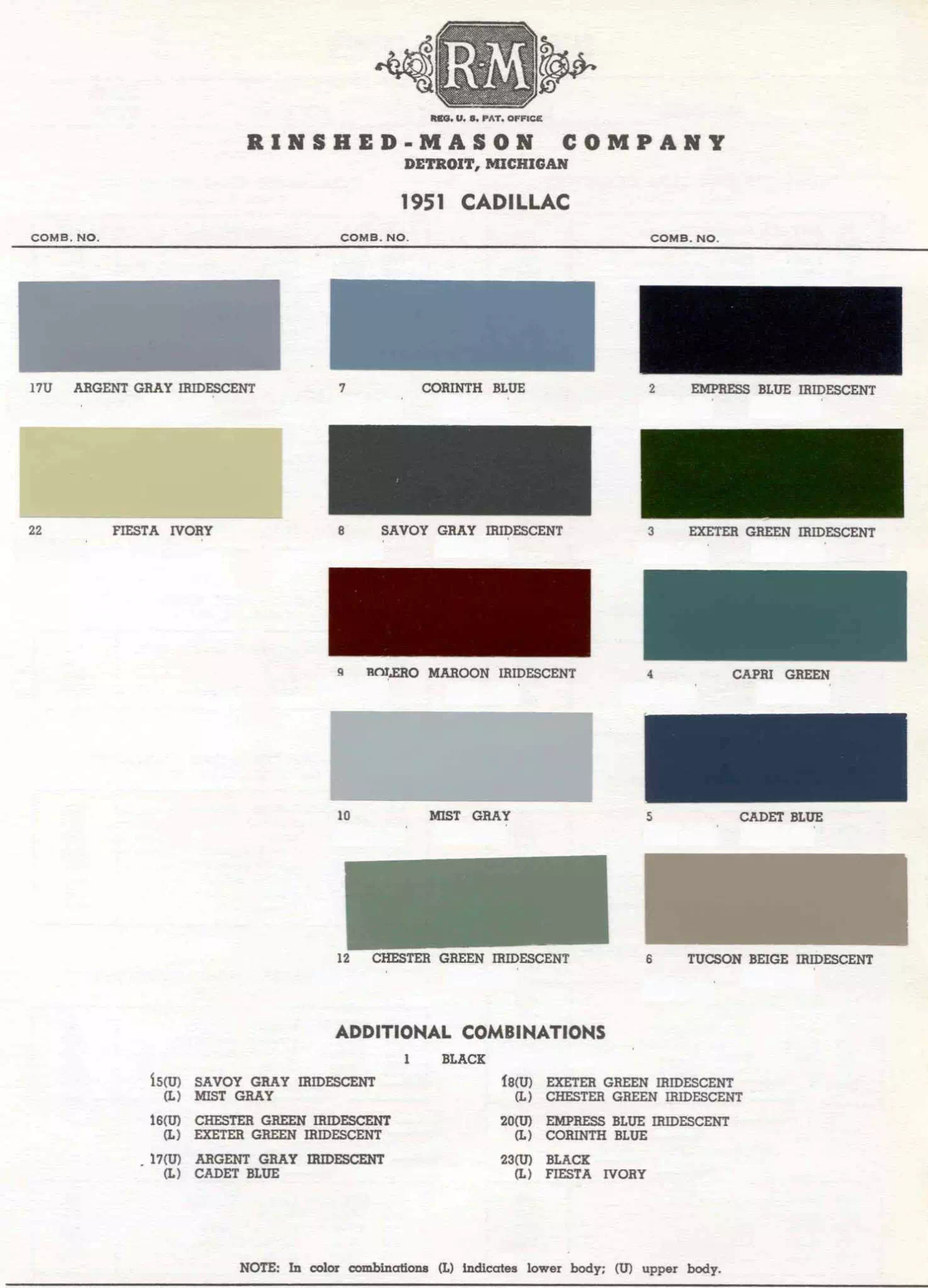 Summary of all Cadillac Colors used in 1951