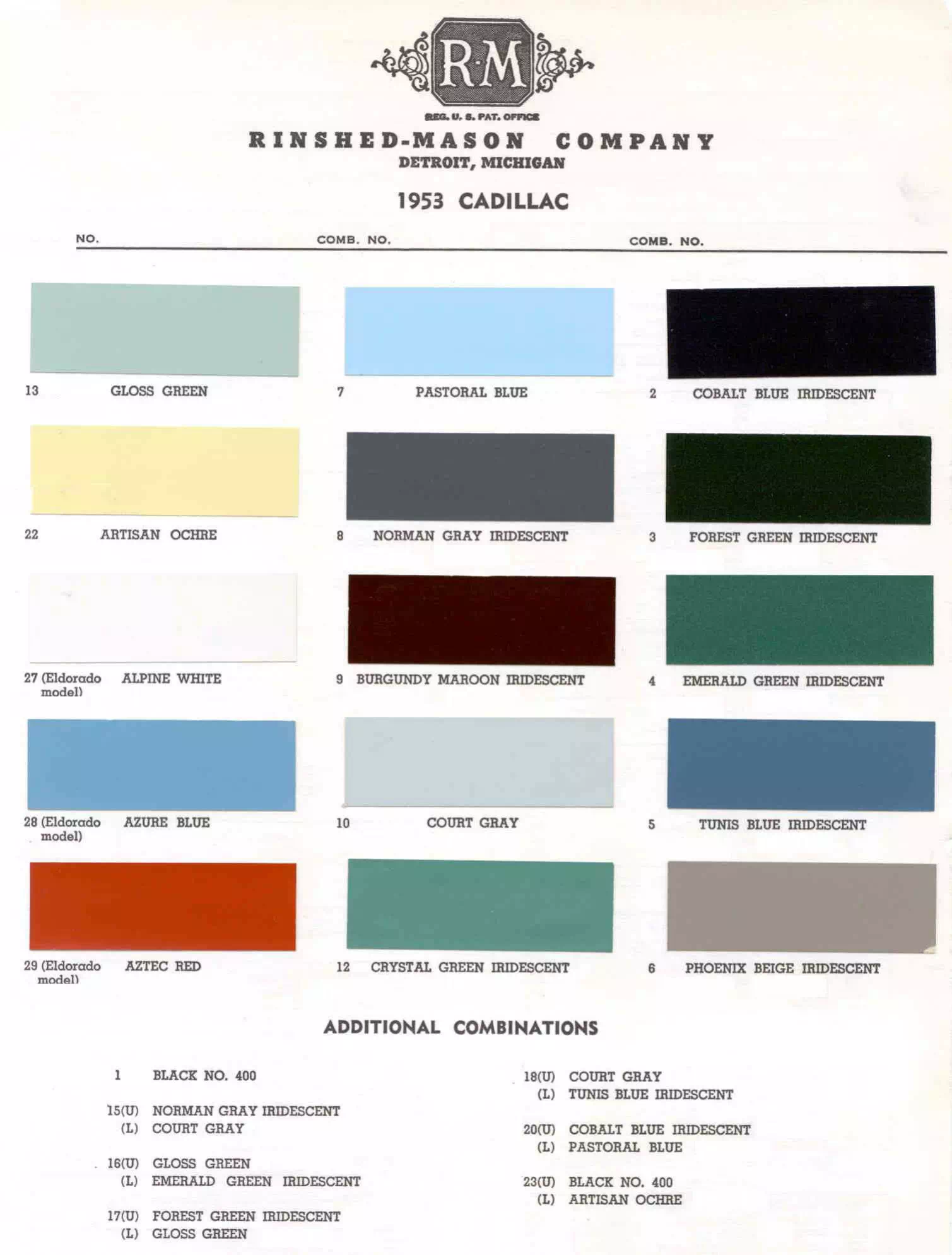 Summary of 1953 Cadillac Paint Codes on all Cadillac's