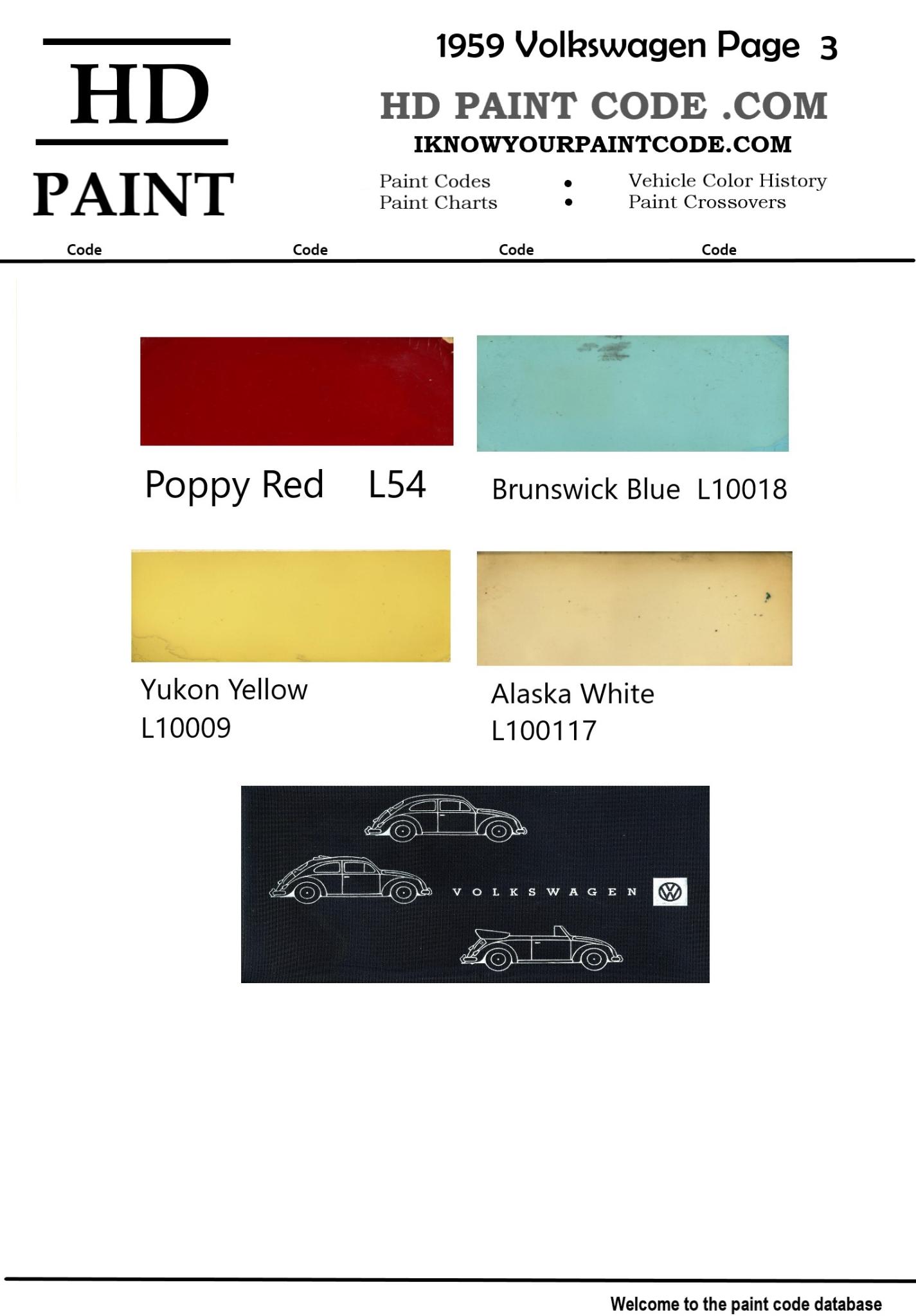  1959 Volkswagen Interior and Exterior Colors and codes