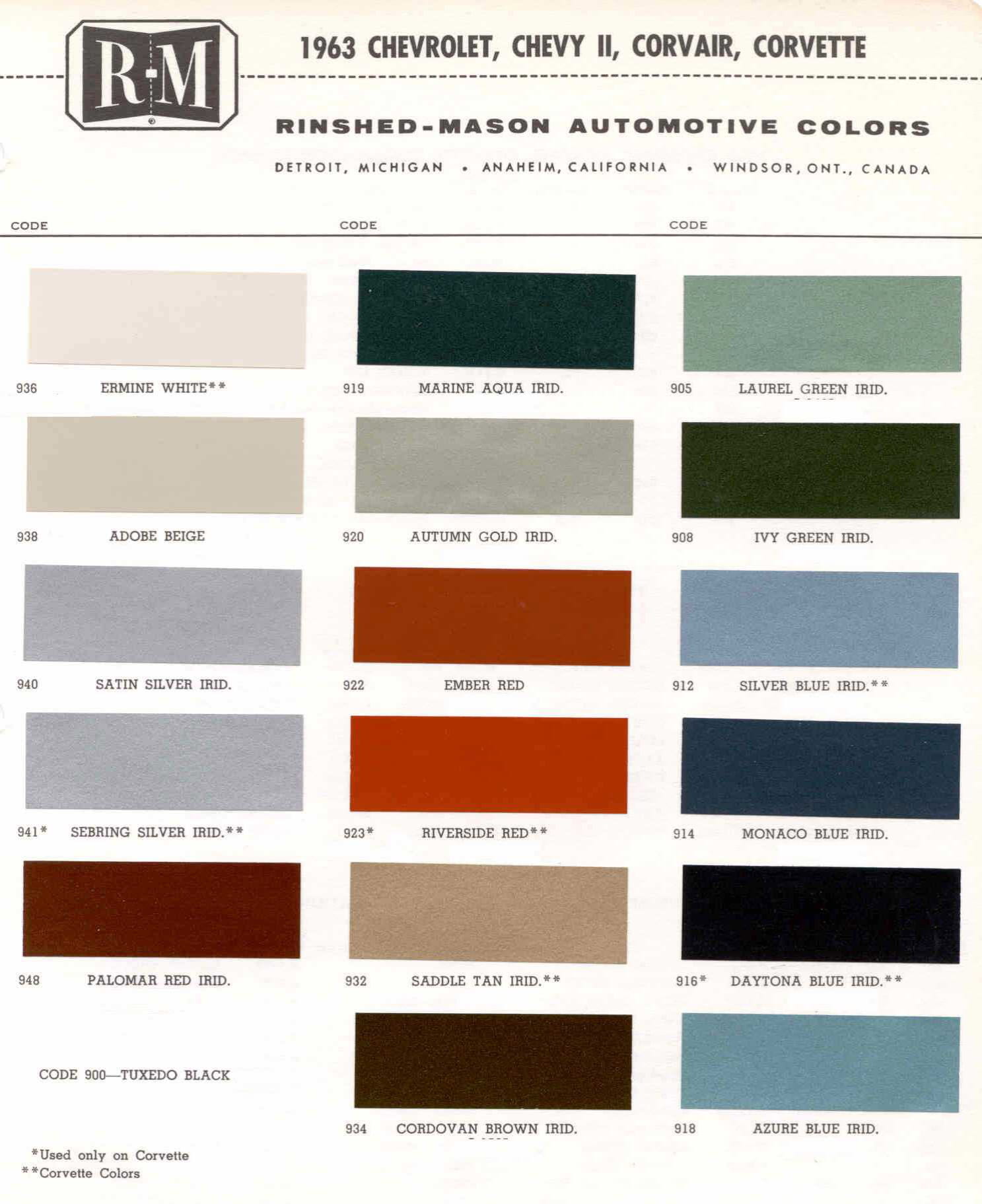 Paint color examples, their ordering codes, the oem color code, and vehicles the coPaint color examples, their ordering codes, the oem color code, and vehicles the color was used onlor was used on