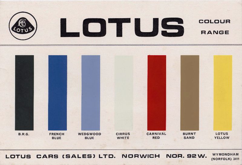 1967 Lotus Dealer Color Chart