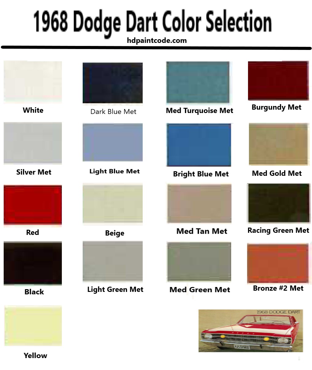 Color selection for 1968 dodge dart