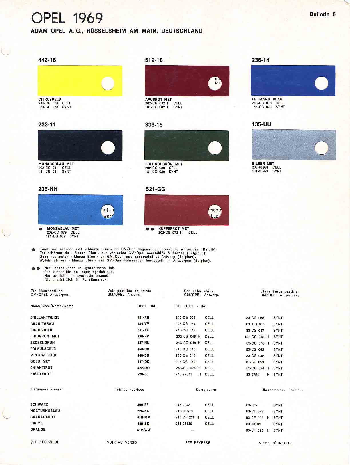 Opel Exterior Color Code and Paint Chart Colours