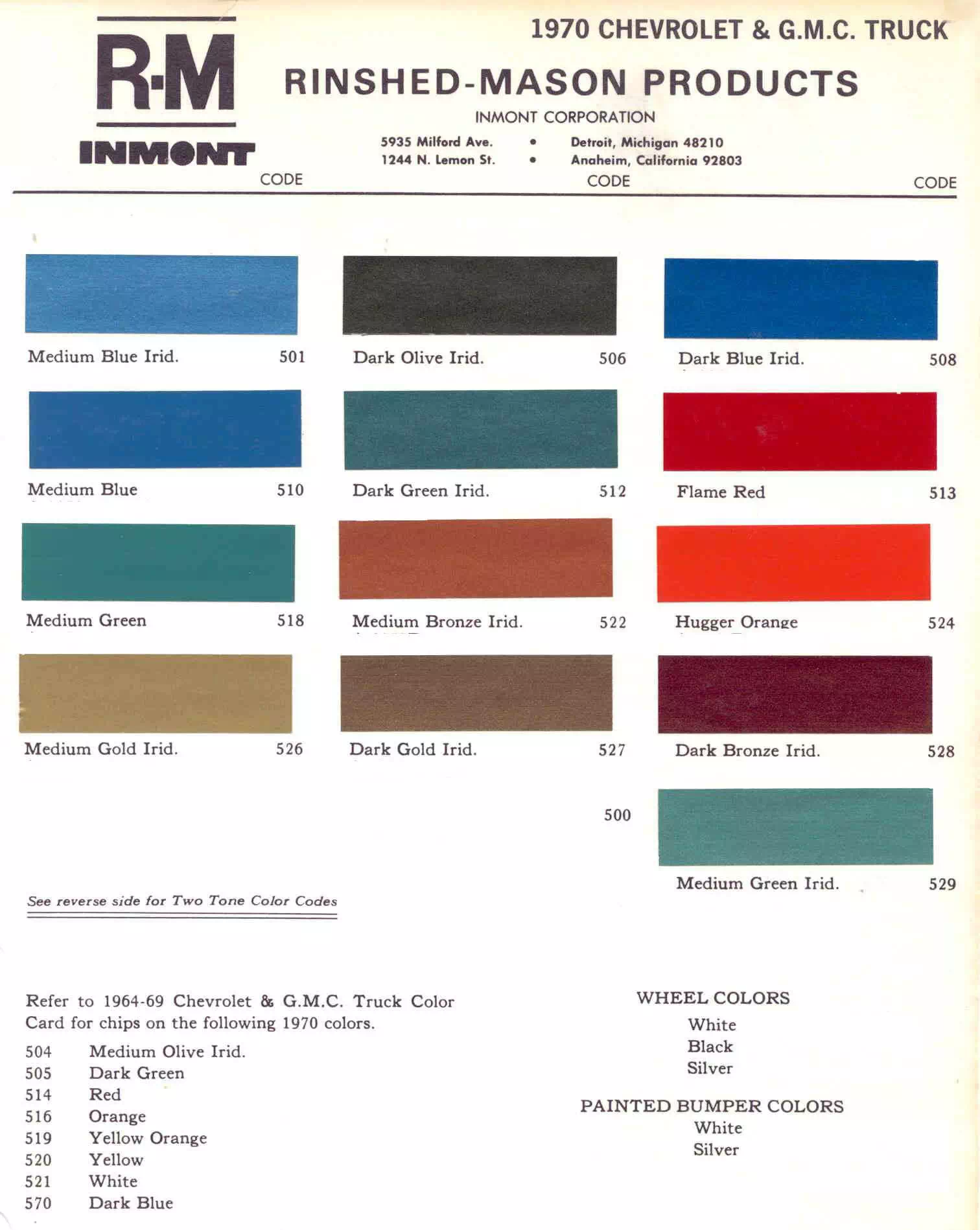 Paint code for 1970 General motors vehicles so that you can order the right color
