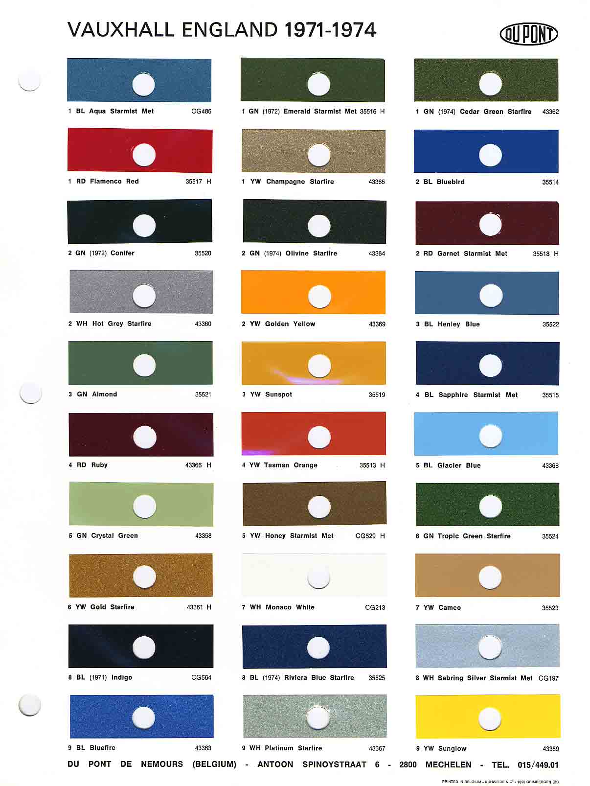 Vauxhall Exterior Color Code and Paint Chart Colours