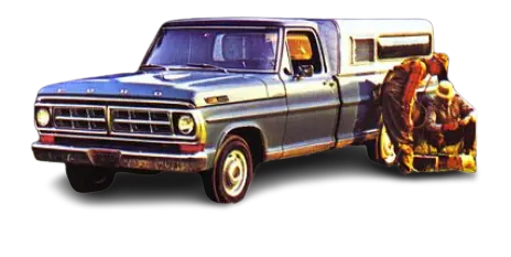 A blue pickup Truck from 1971 with 2 fishermen getting into their tackle box