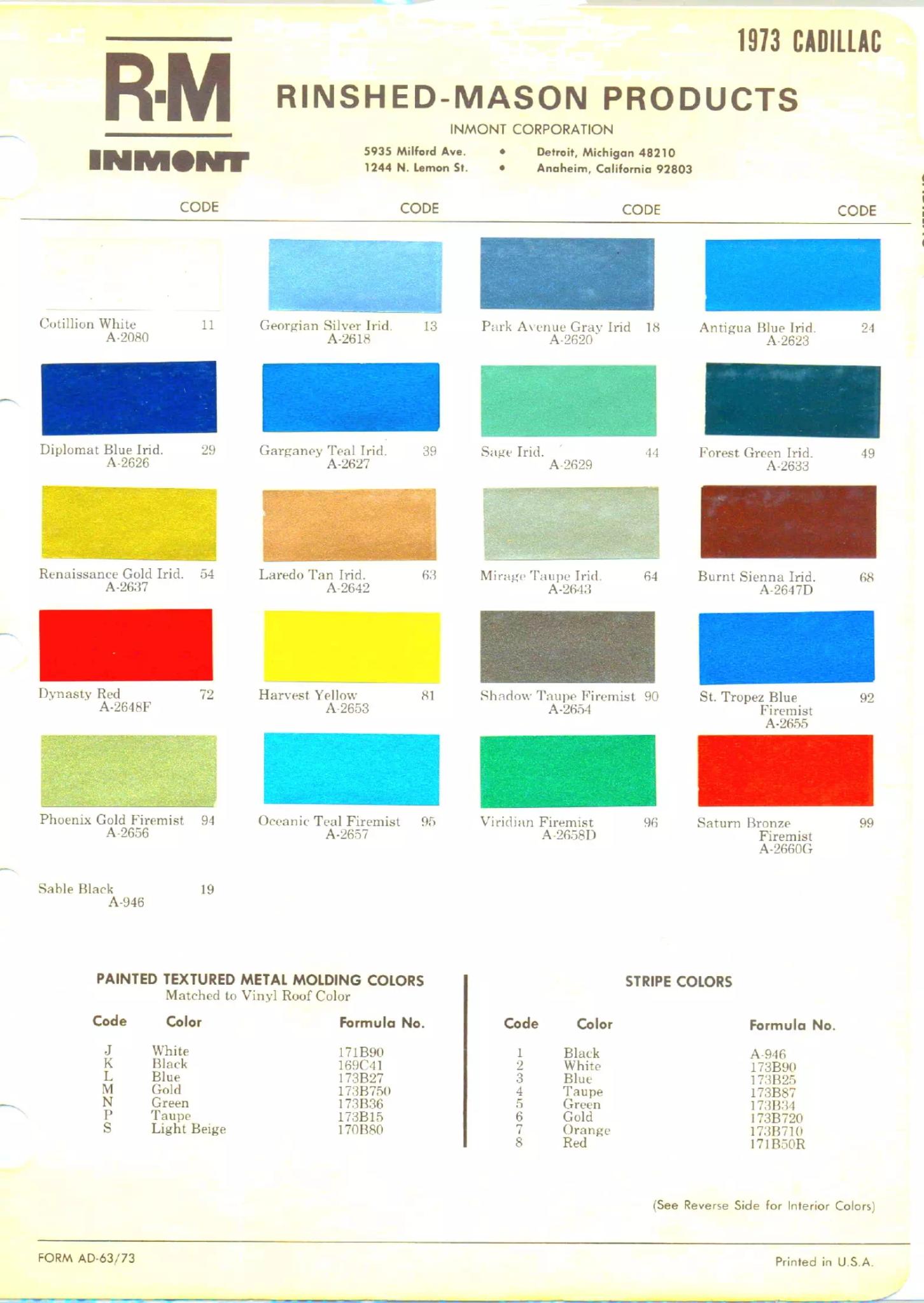 General Motors Vehicle Paint Codes for matching paint