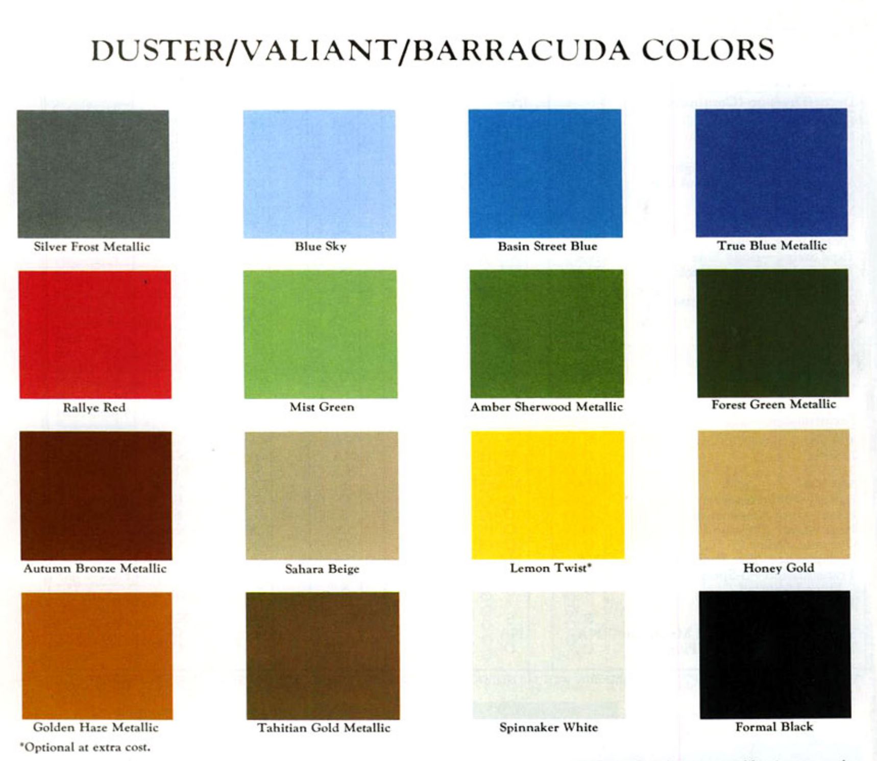 1973 Exterior Color Chart