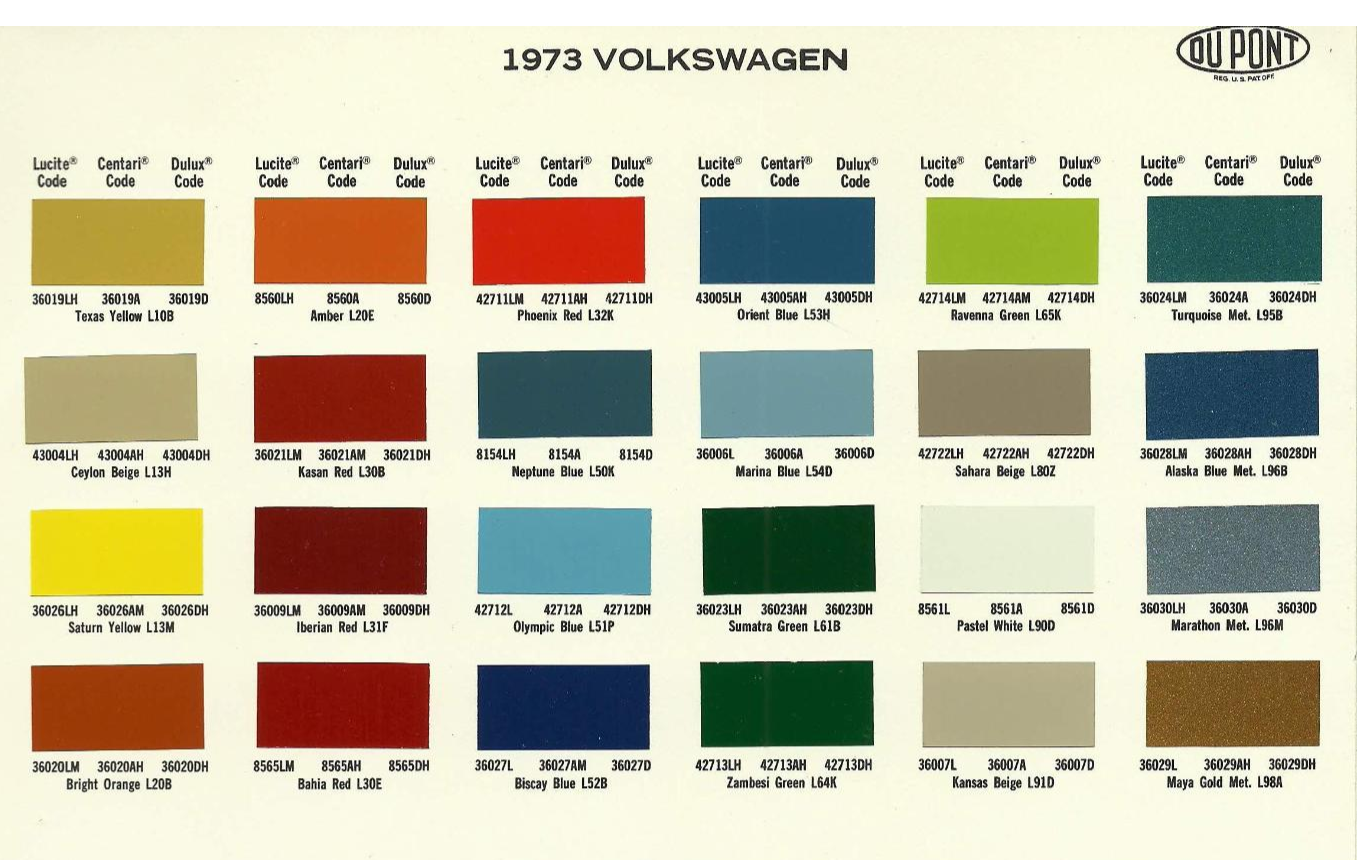 Volkswagen and Audi Paint Color Chart
