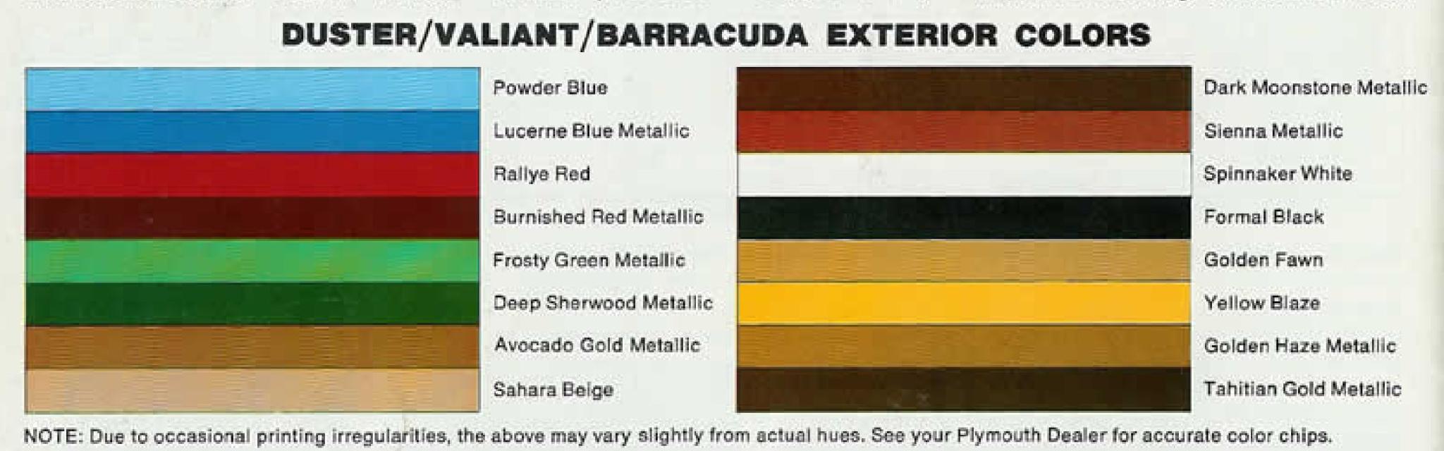 1974 Exterior Colors for Plymouth vehicles 