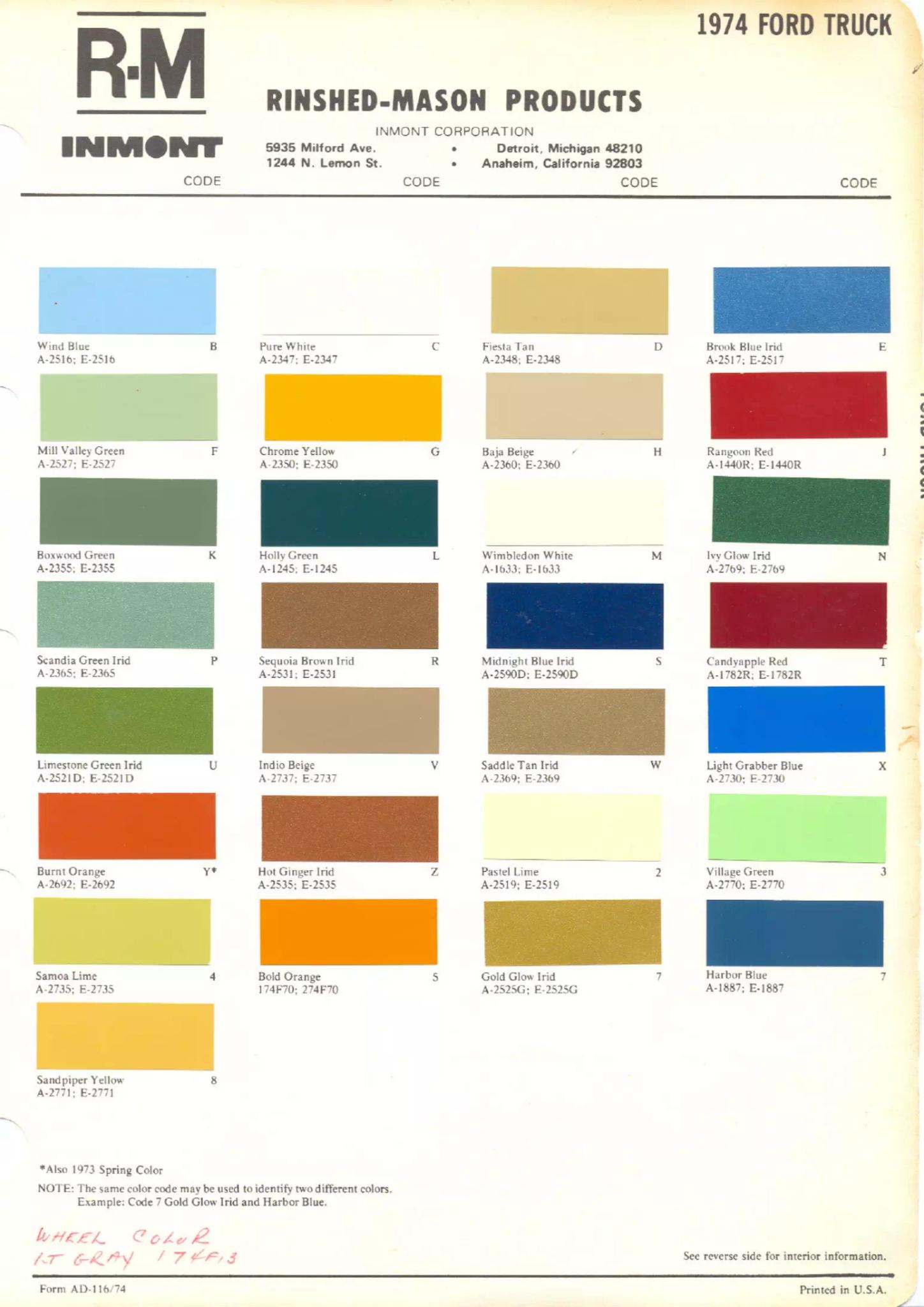 color codes, color examples and ordering codes for the vehicle