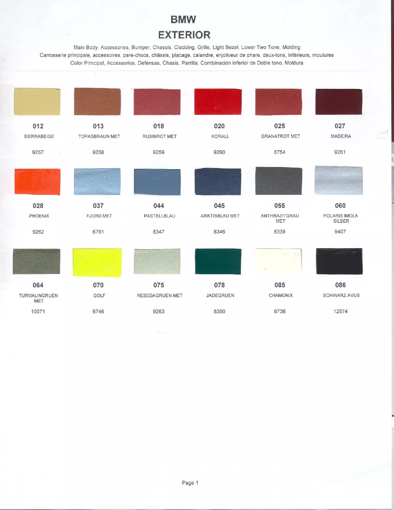 exterior paint colors and their ordering codes for bmw vehicles