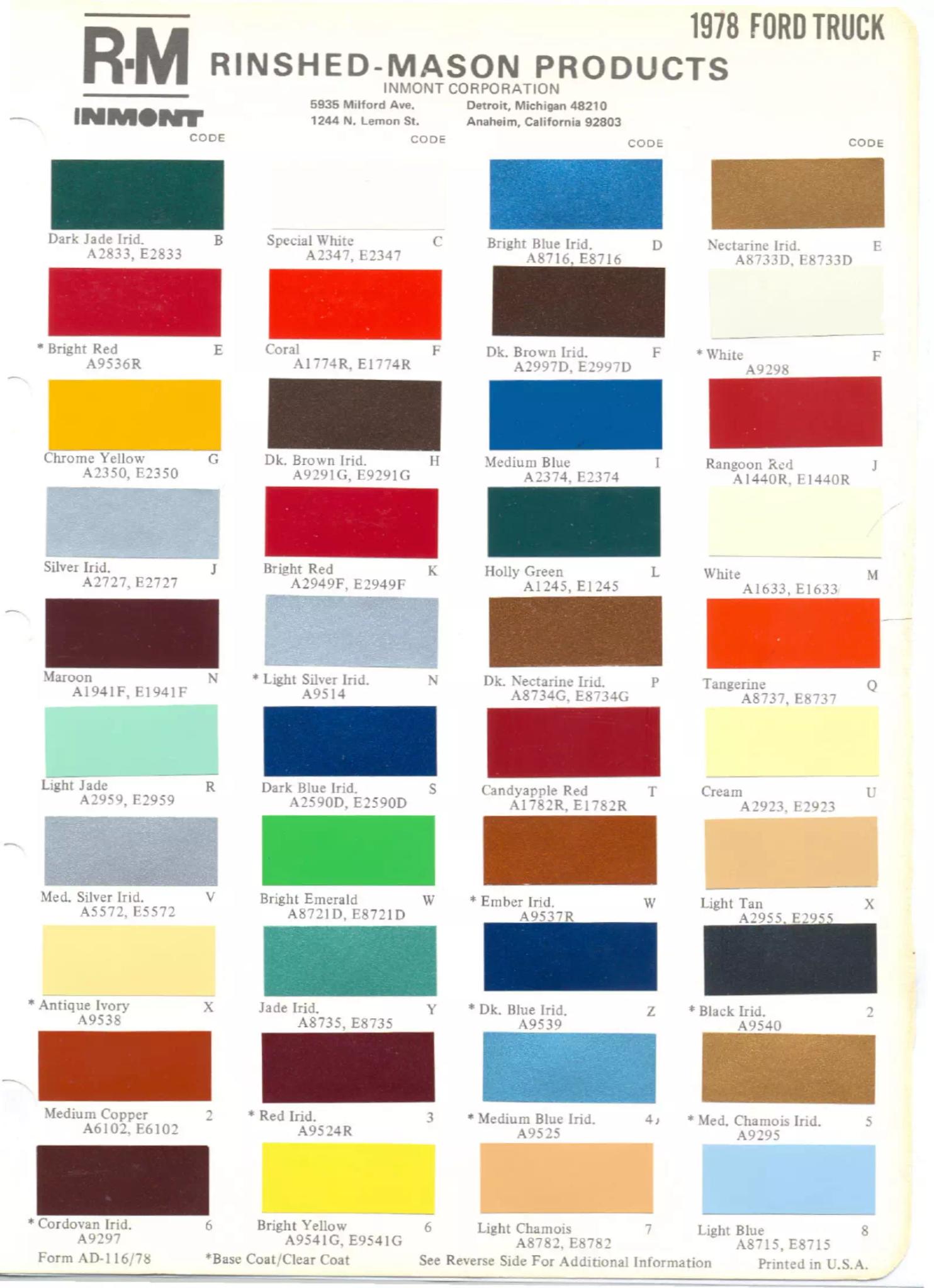 color codes, color examples and ordering codes for the vehicle