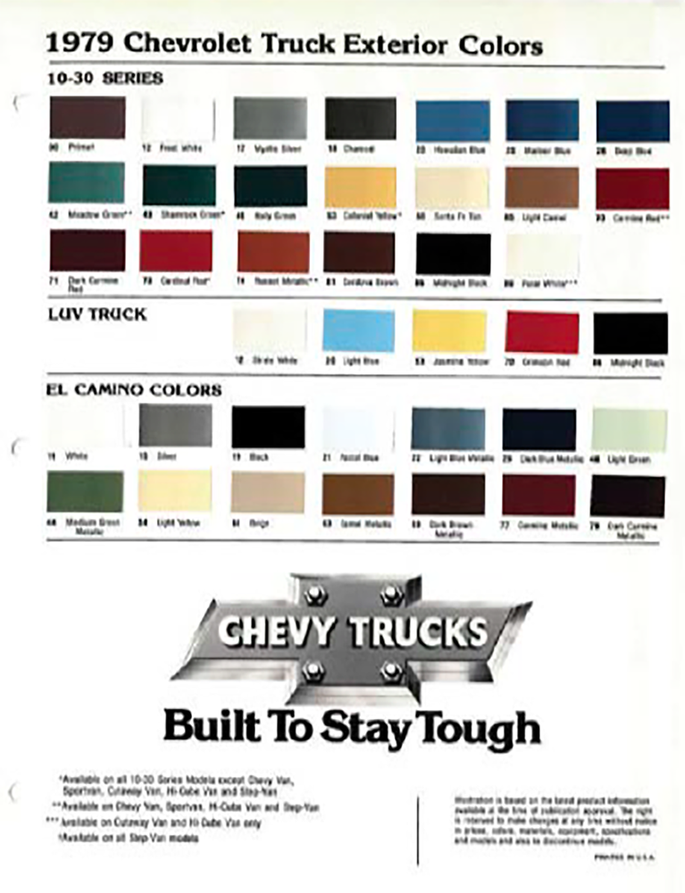 Paint Codes and Color Swatches used in 1979 by Chevrolet