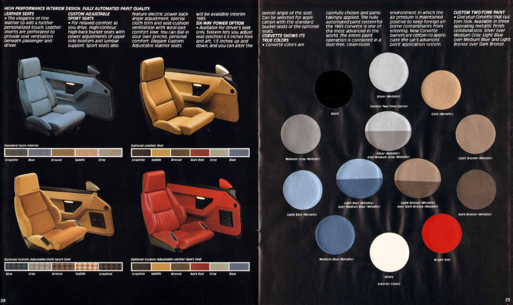 interior and exterior colors used on corvette in 1985