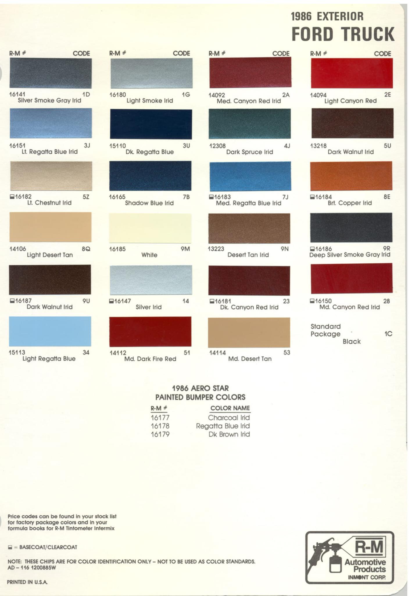 paint color examples, their ordering codes, and mixing stock numbers for Ford, Lincoln & Mercury Vehicles