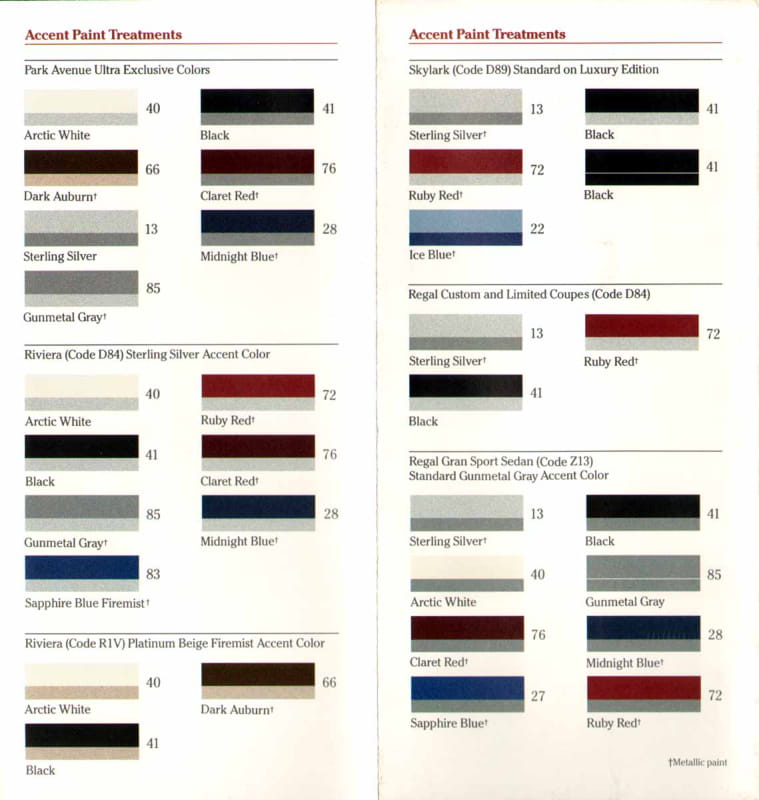 Striping, and exterior color codes