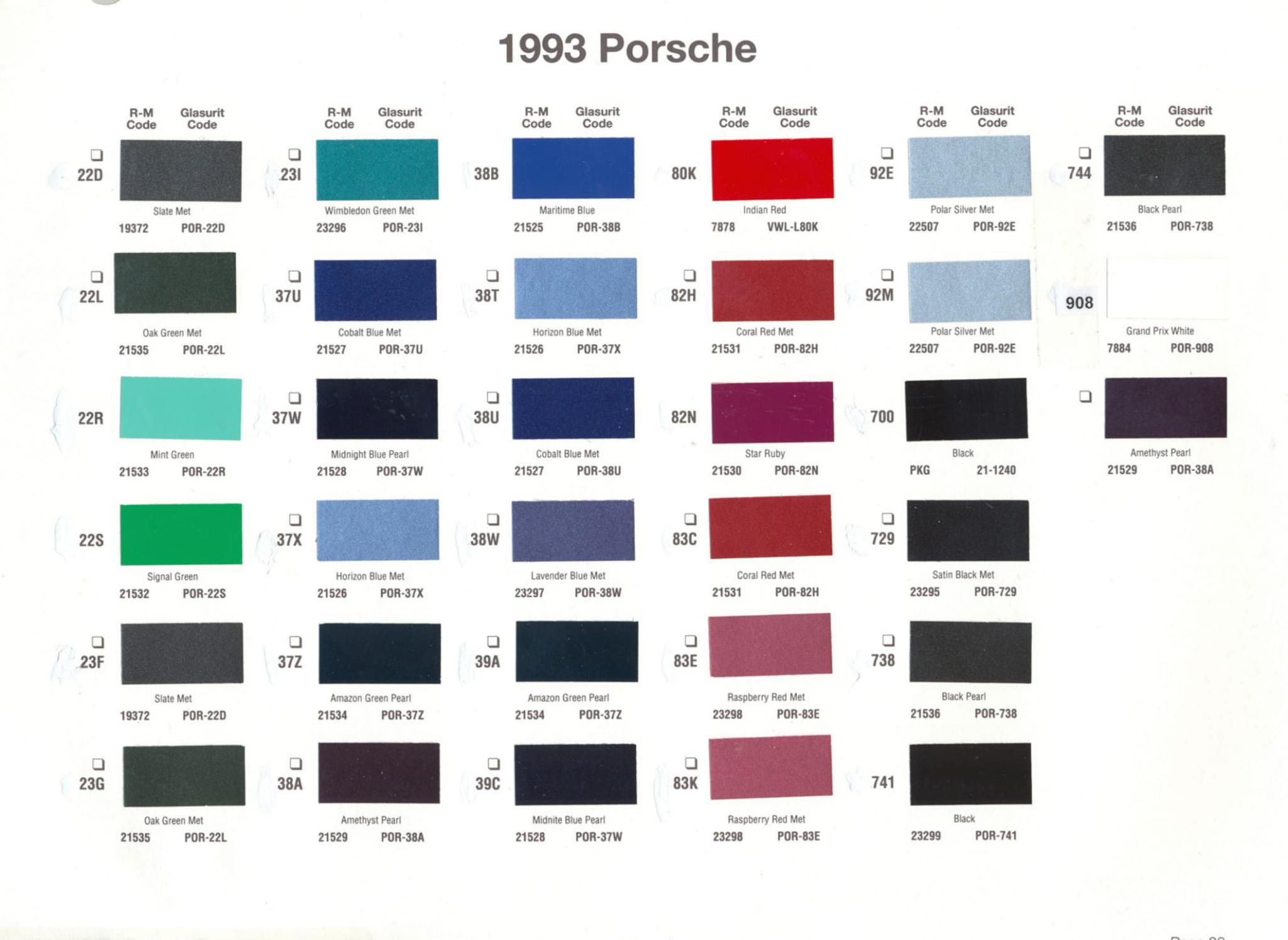 Exterior Colors and Paint Codes for Porsche Vehicles