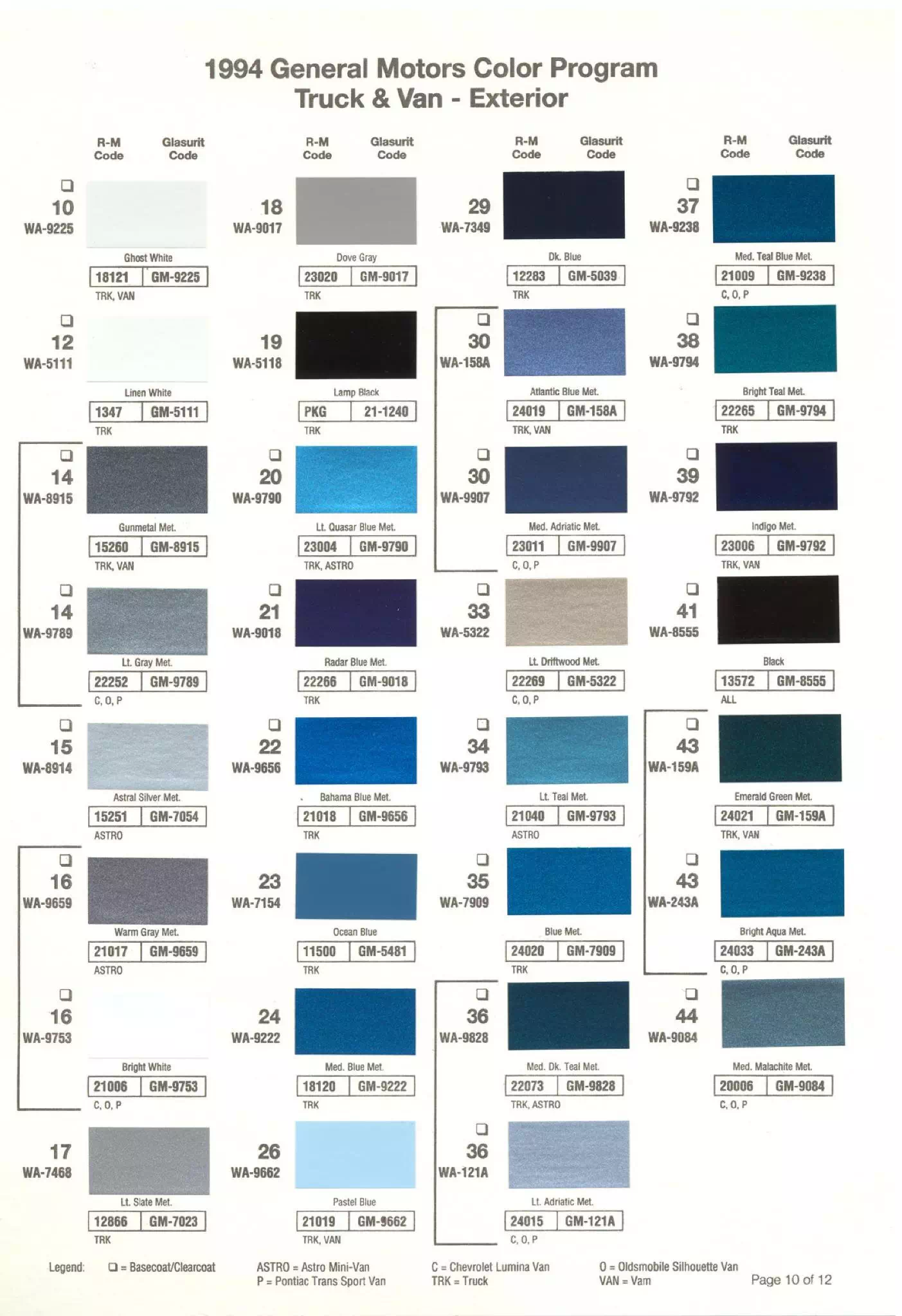 Colors used on General Motors Vehicles and the codes to mix that color