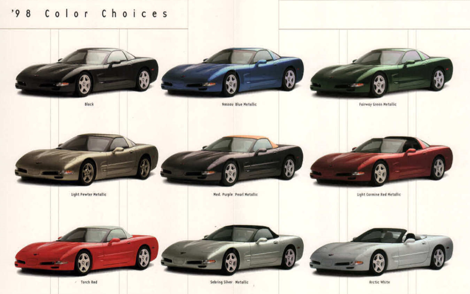 Paint Color Names used for Corvette's in 1998