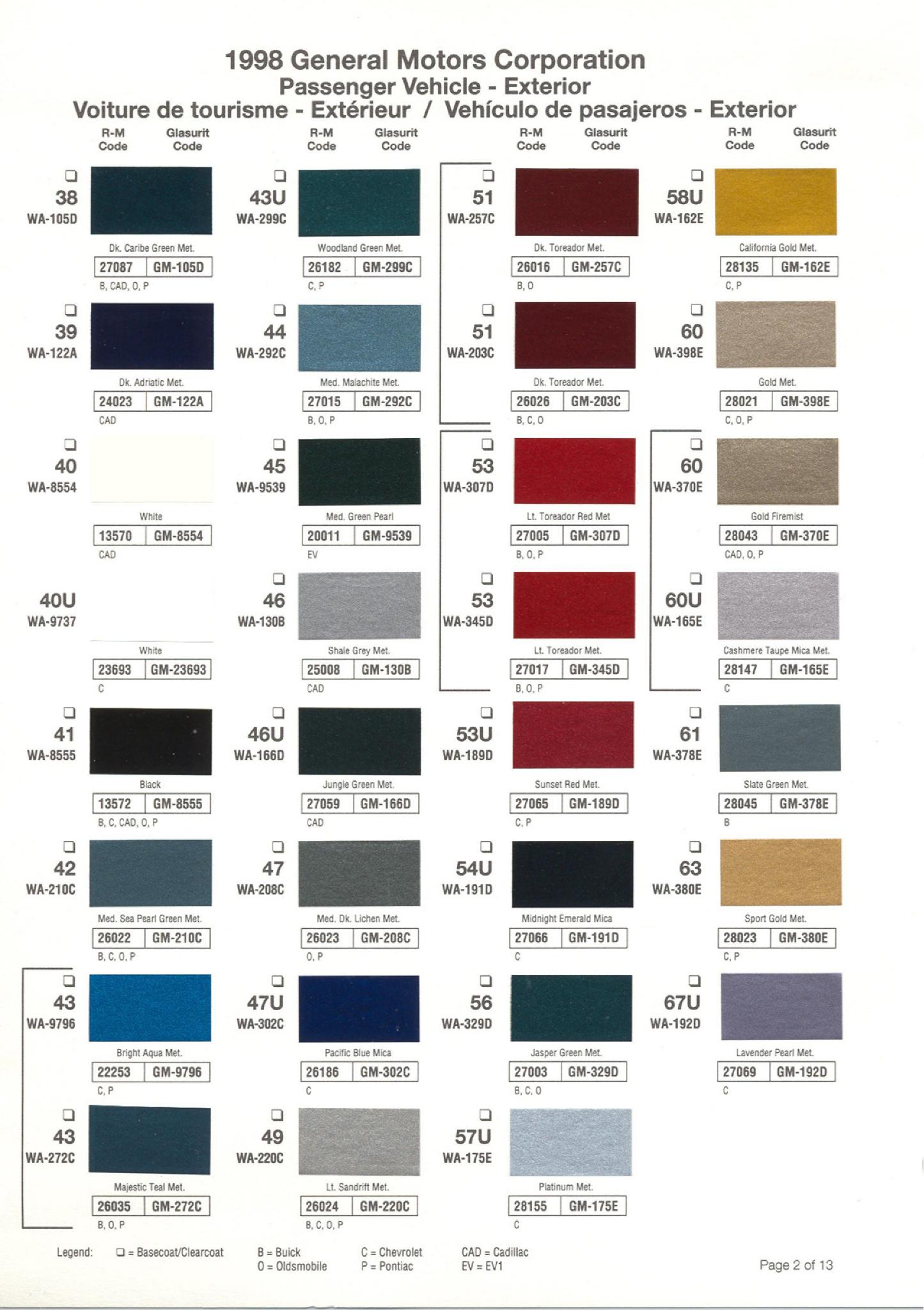 Paint Color Examaples used on GM Vehicles and thier unique paint codes