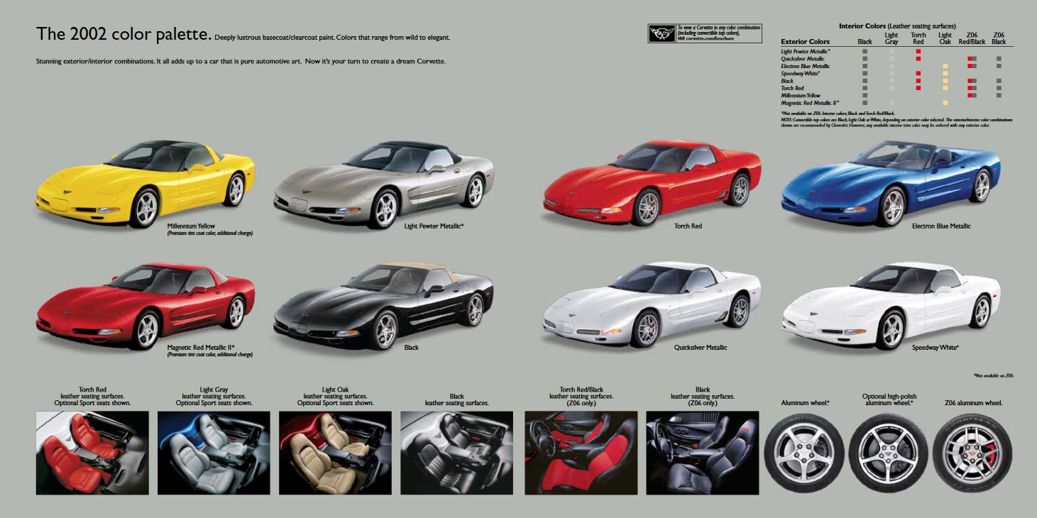 exterior colors used on 2002 corvettes