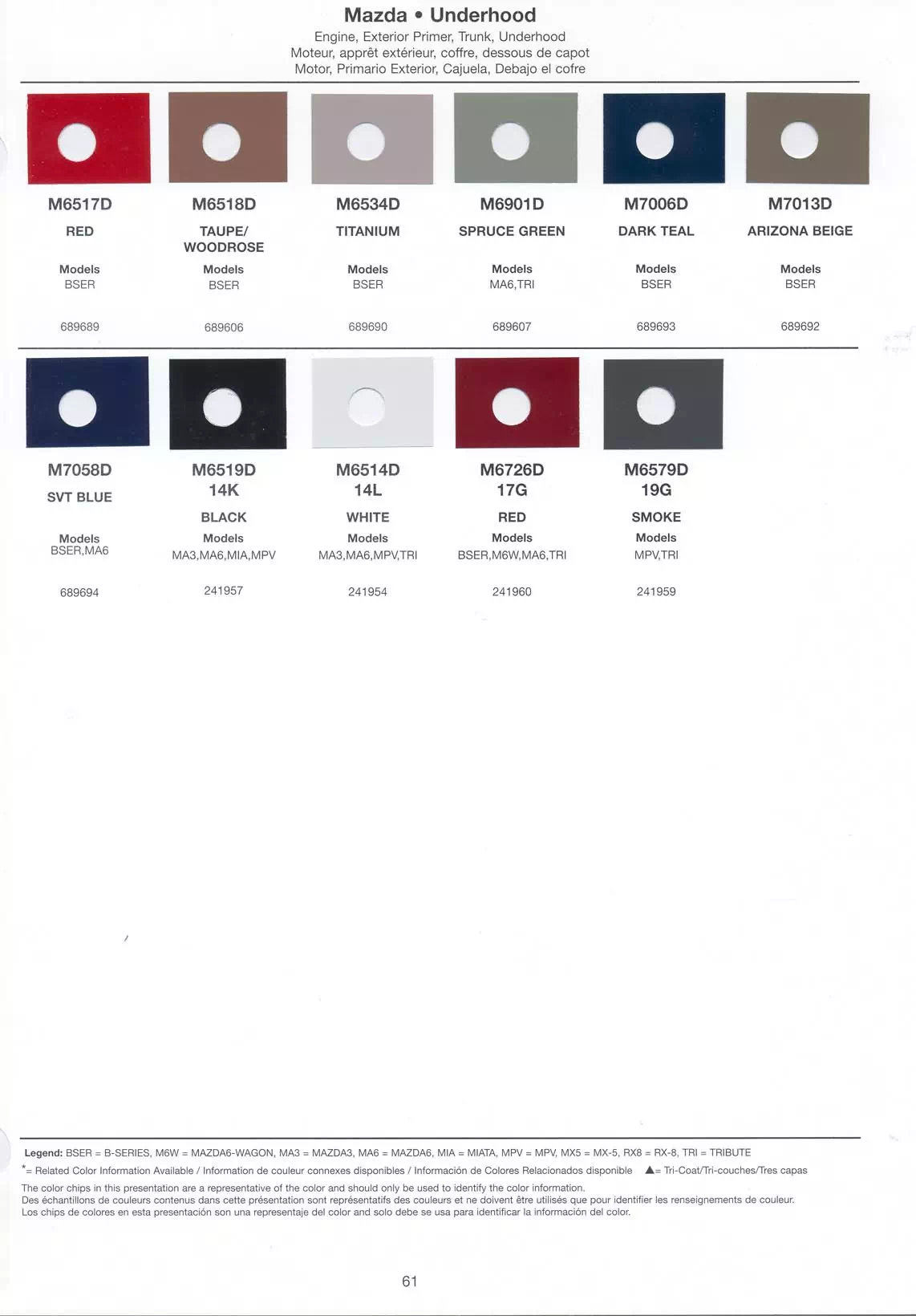 oem paint swatches (chart) paint codes and color names for all 2005 Mazda Vehicles