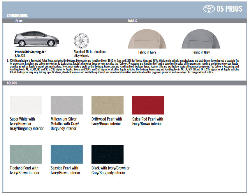 Exterior Paint Options for the Toyota Prius vehicle