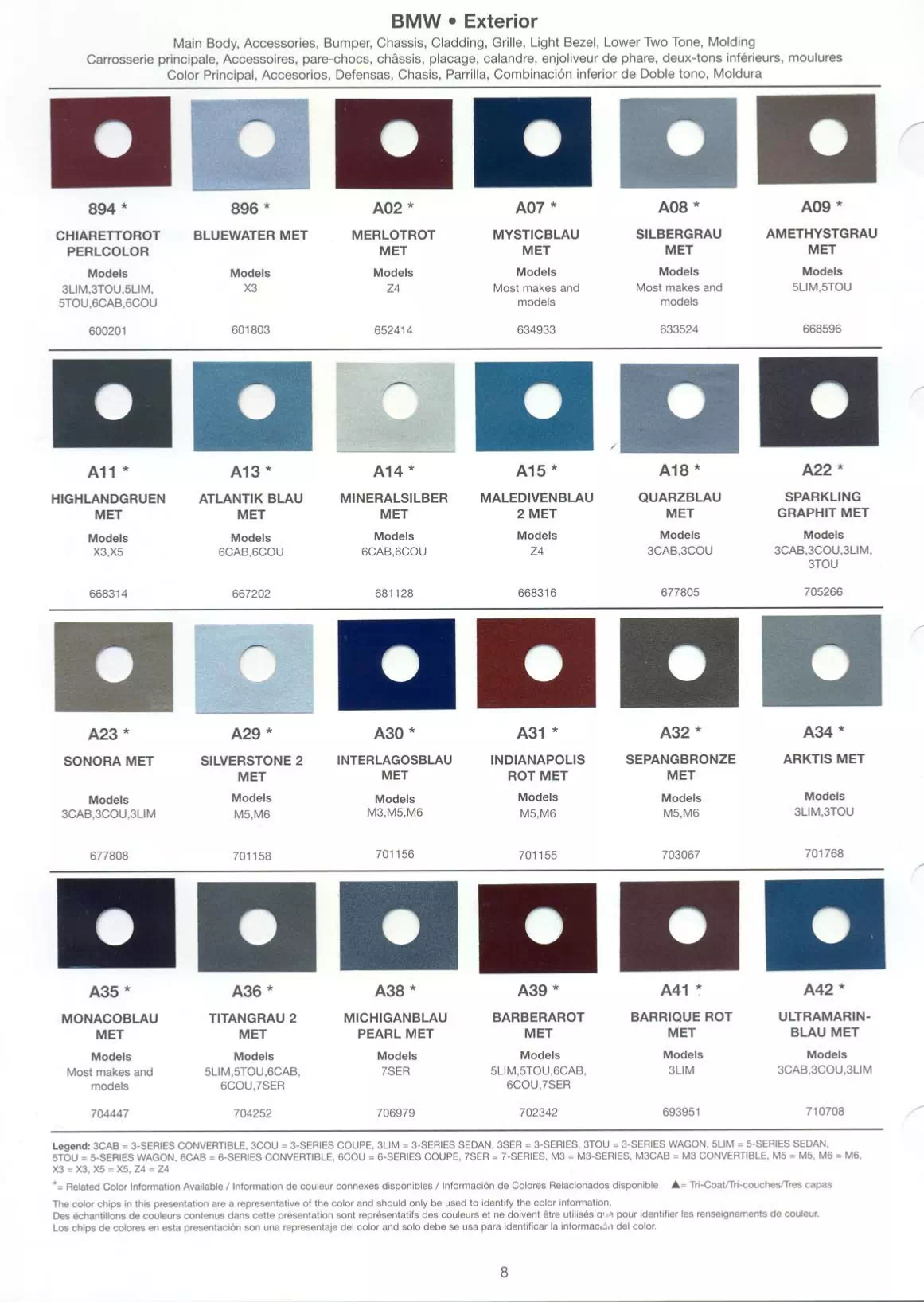 Paint codes for interior, exterior, accent & wheel colors to mix paint or order paint for 2006 bmw's