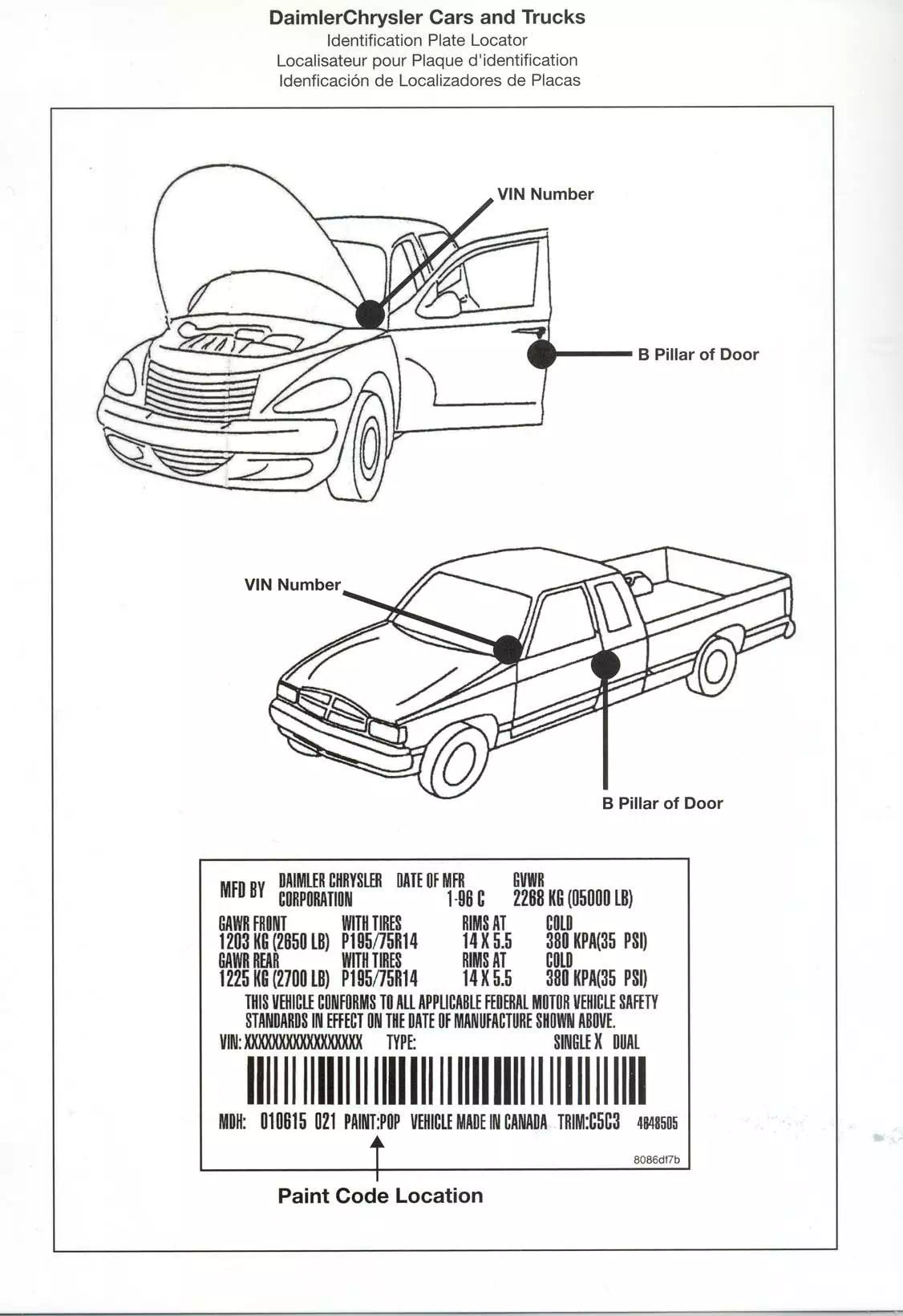 Picture showing how to look up a paint code on the vehicle or how to find the paint code sticker