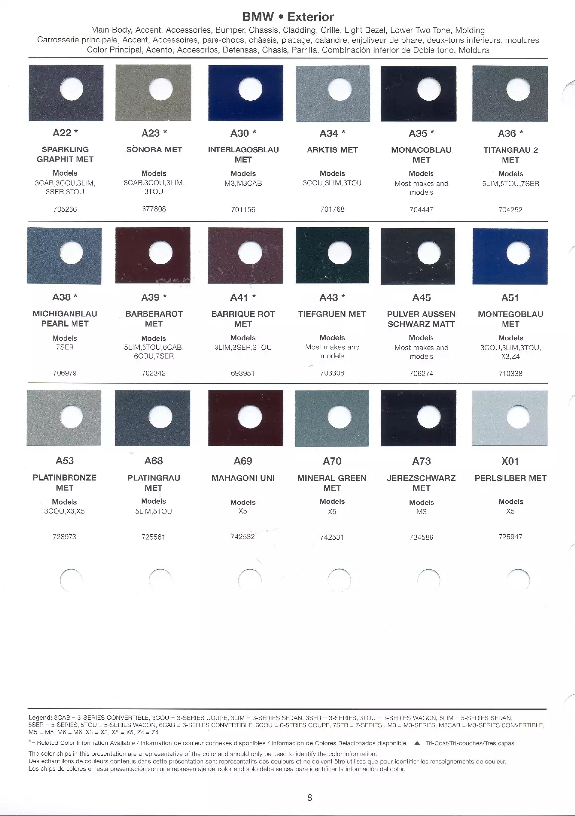 paint codes, color information, interior, exterior and accent colors for 2007 bmw's