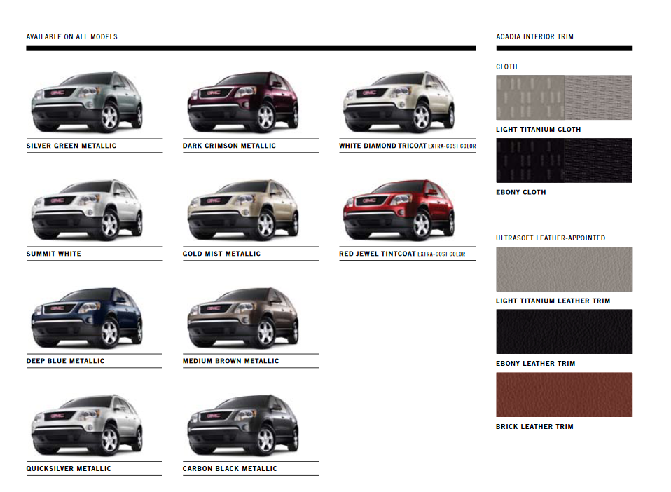 Gmc Acadia Paint Codes And Color Charts