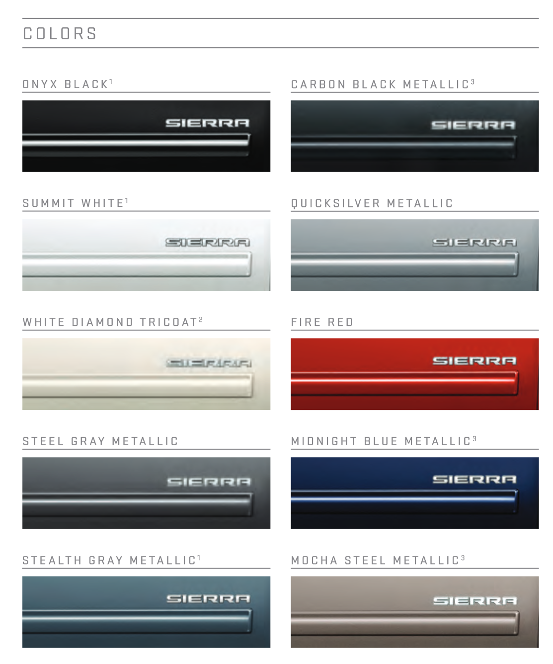 GMC Paint Codes Color Charts