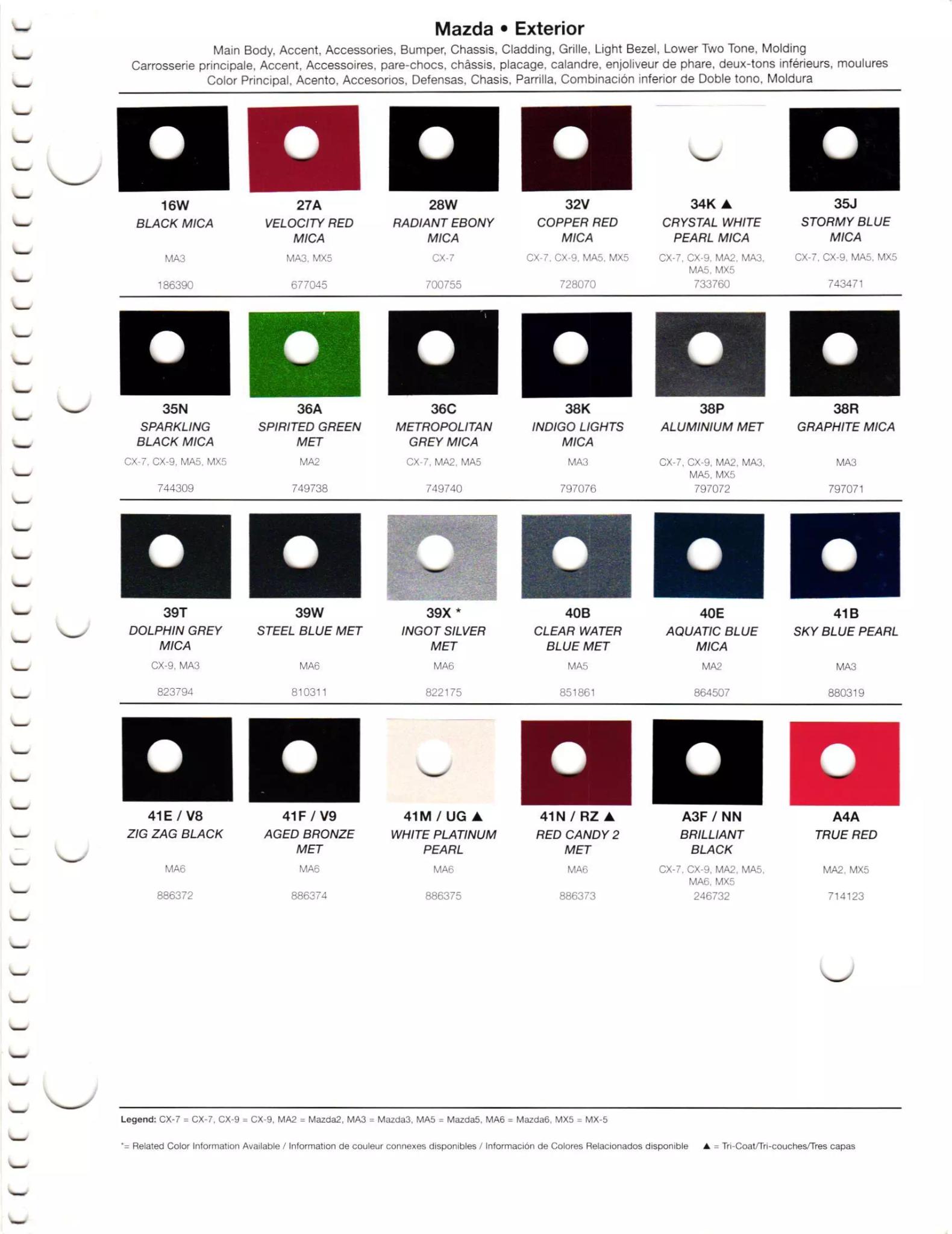 oem paint codes, color swatches, color names, and the vehicles they go to.  Also included are the basf mixing stock numbers.