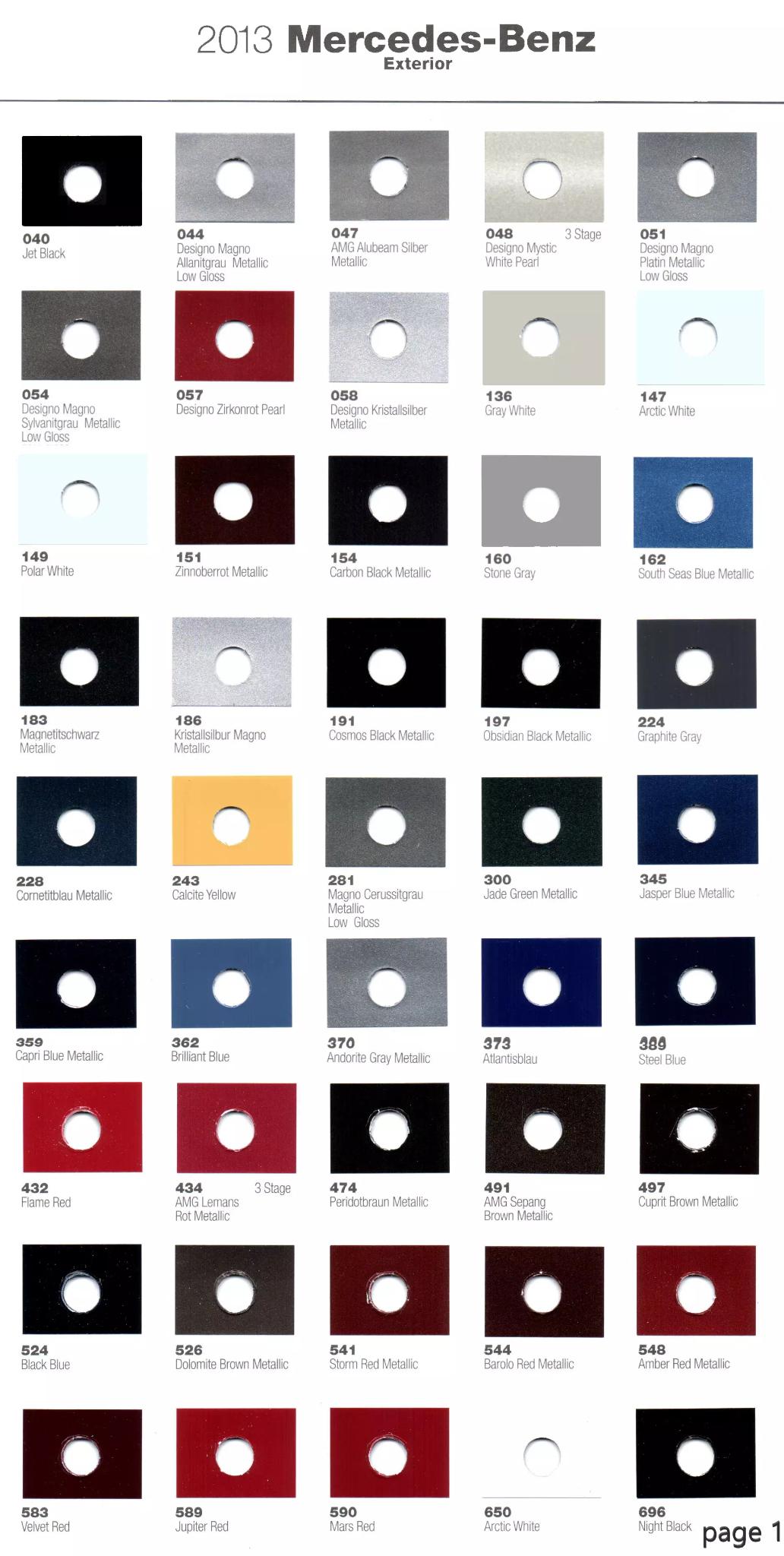 Exterior Paint swatches, color names and Color codes used on Mercedes-benz in 2013