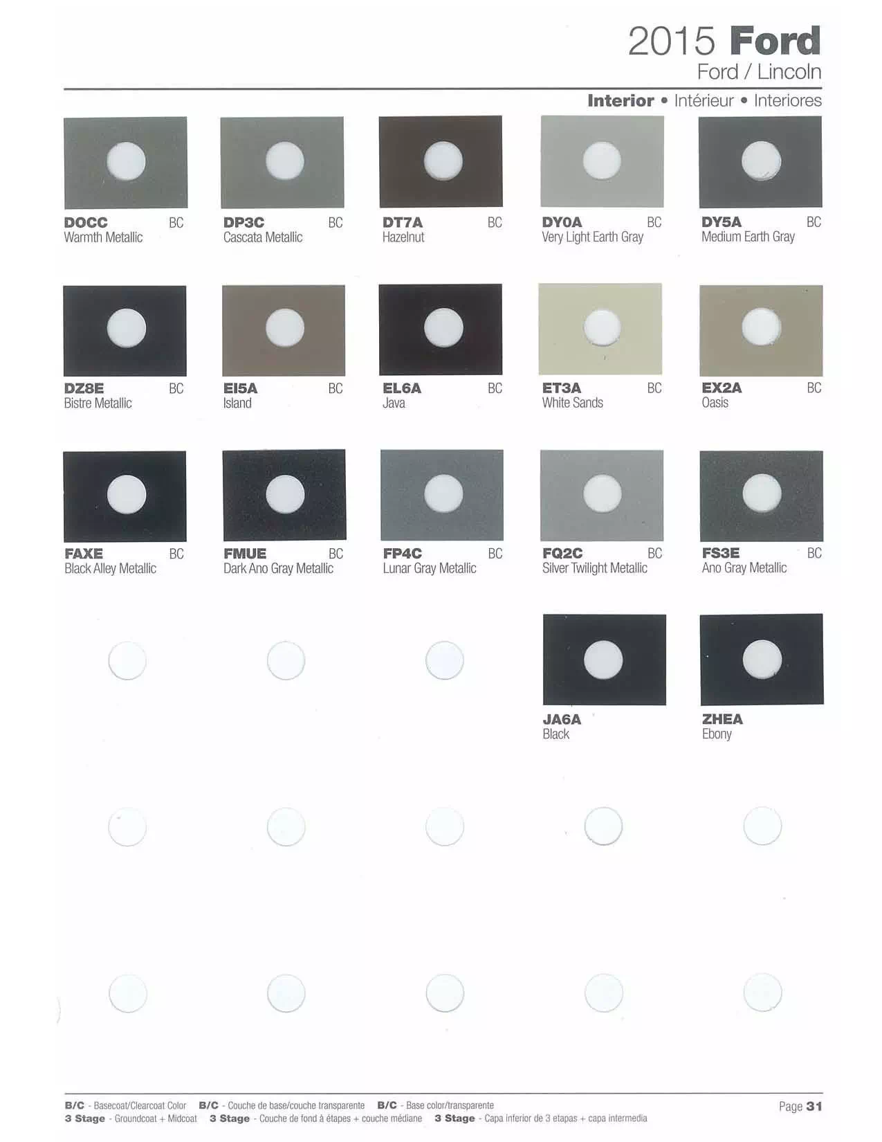 2015 Ford and Lincoln Vehicles Paint Codes and Color Swatches