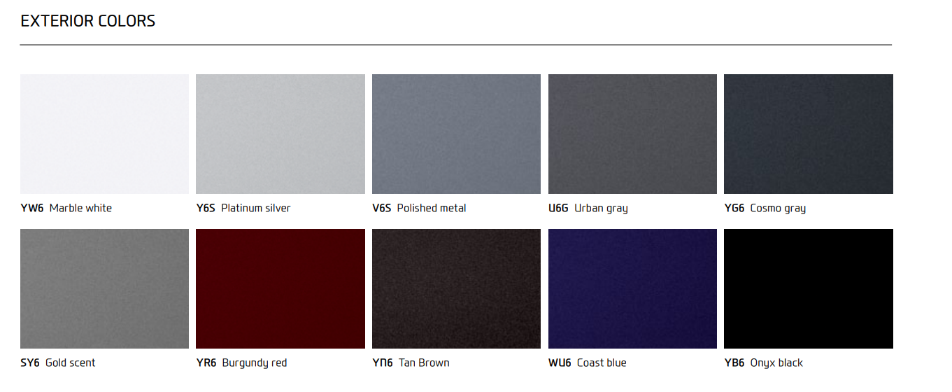 color swatches and paint codes for 2015 genesis cars