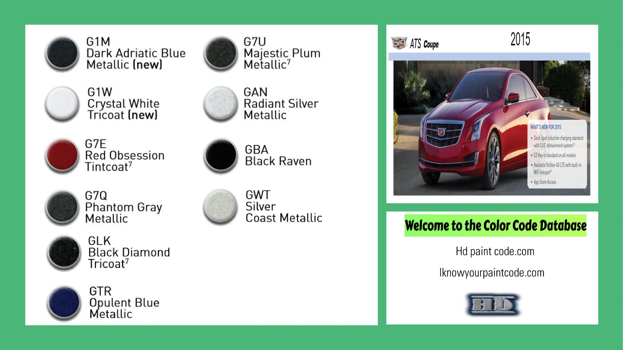 paint codes, paint swatches and vehicle example of the 2015 GM vehicle